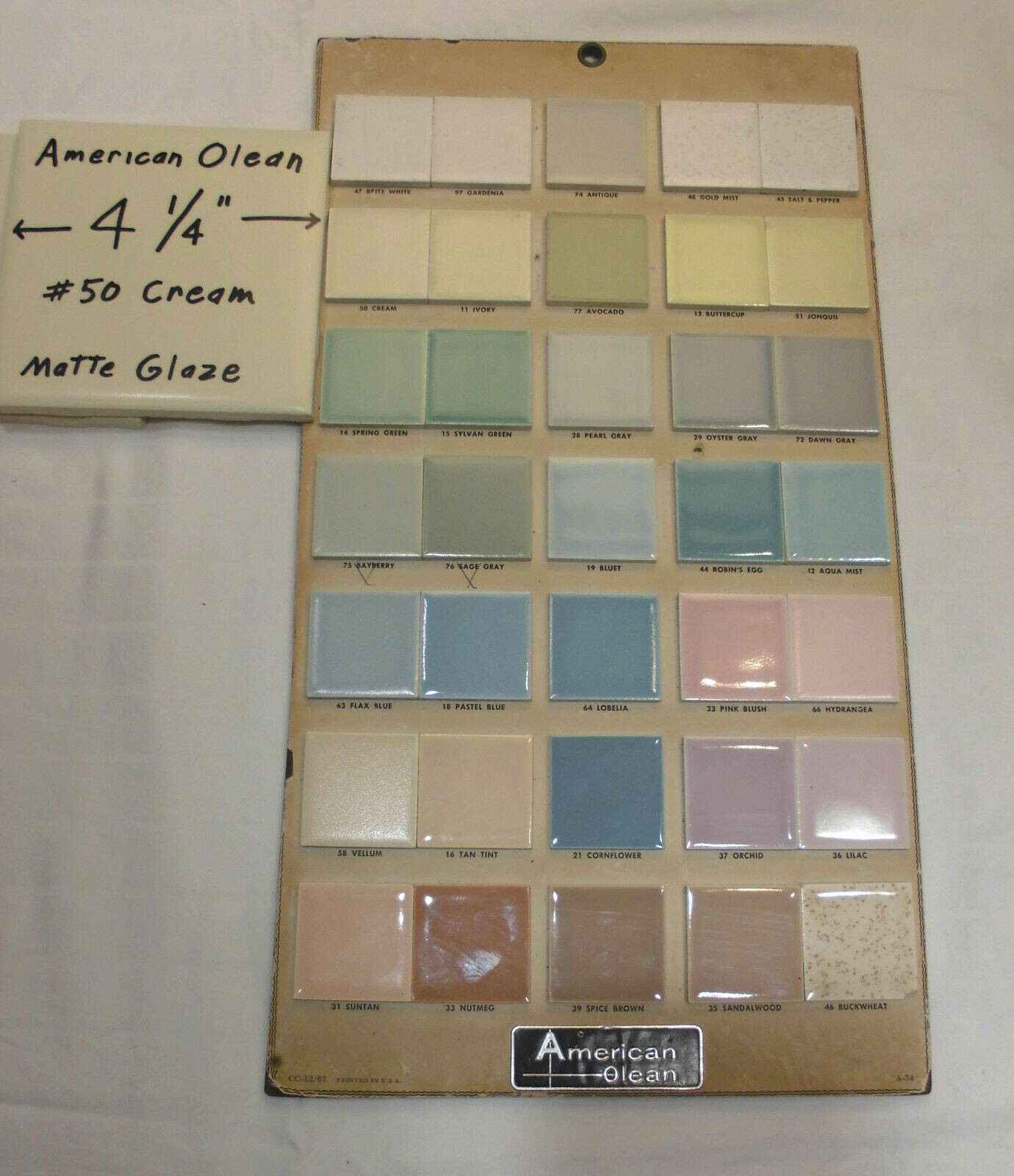 6 pcs. Vintage 4-1/4″ Matte Ceramic Tiles; by American Olean, A Soft Cream Color