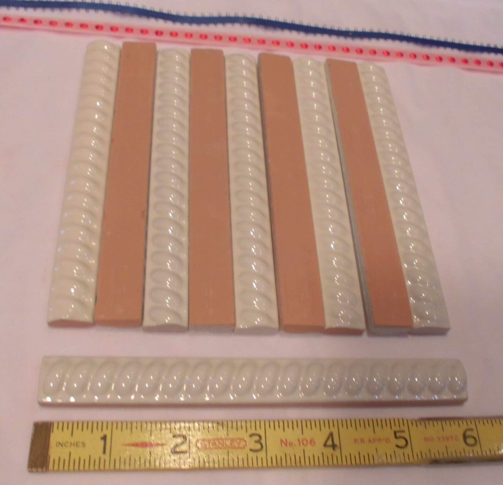 10 pcs. *Bone-Vanilla color: Ceramic Liner-Pencil-Sizzle Tiles; 5/8″ X 6″ Twist
