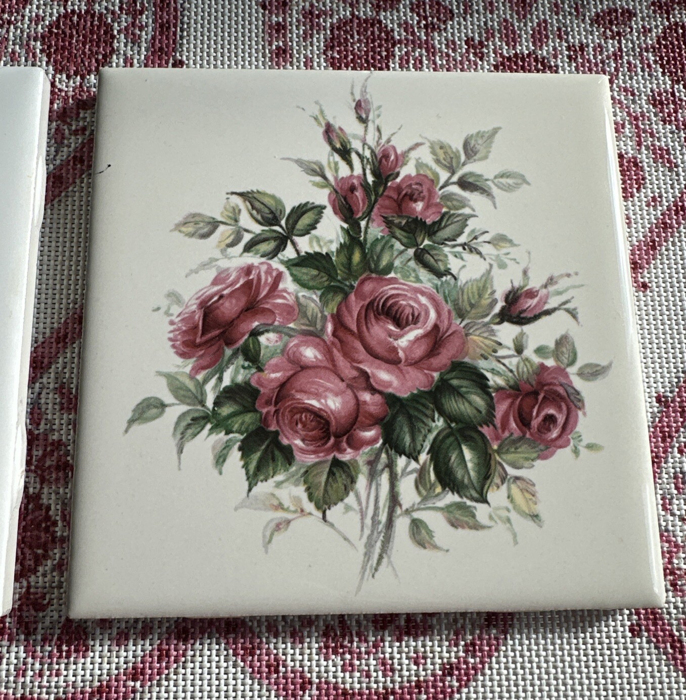 Floral Decorative 2 Ceramic Tiles 4” Square Cork Backed