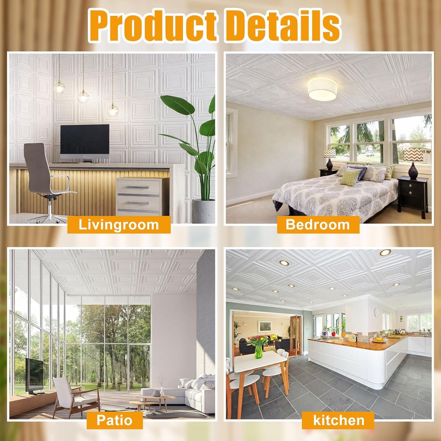 12Pcs Ceiling Tiles 24×24 in PVC Easy Installation White Geometric Ceiling Panel