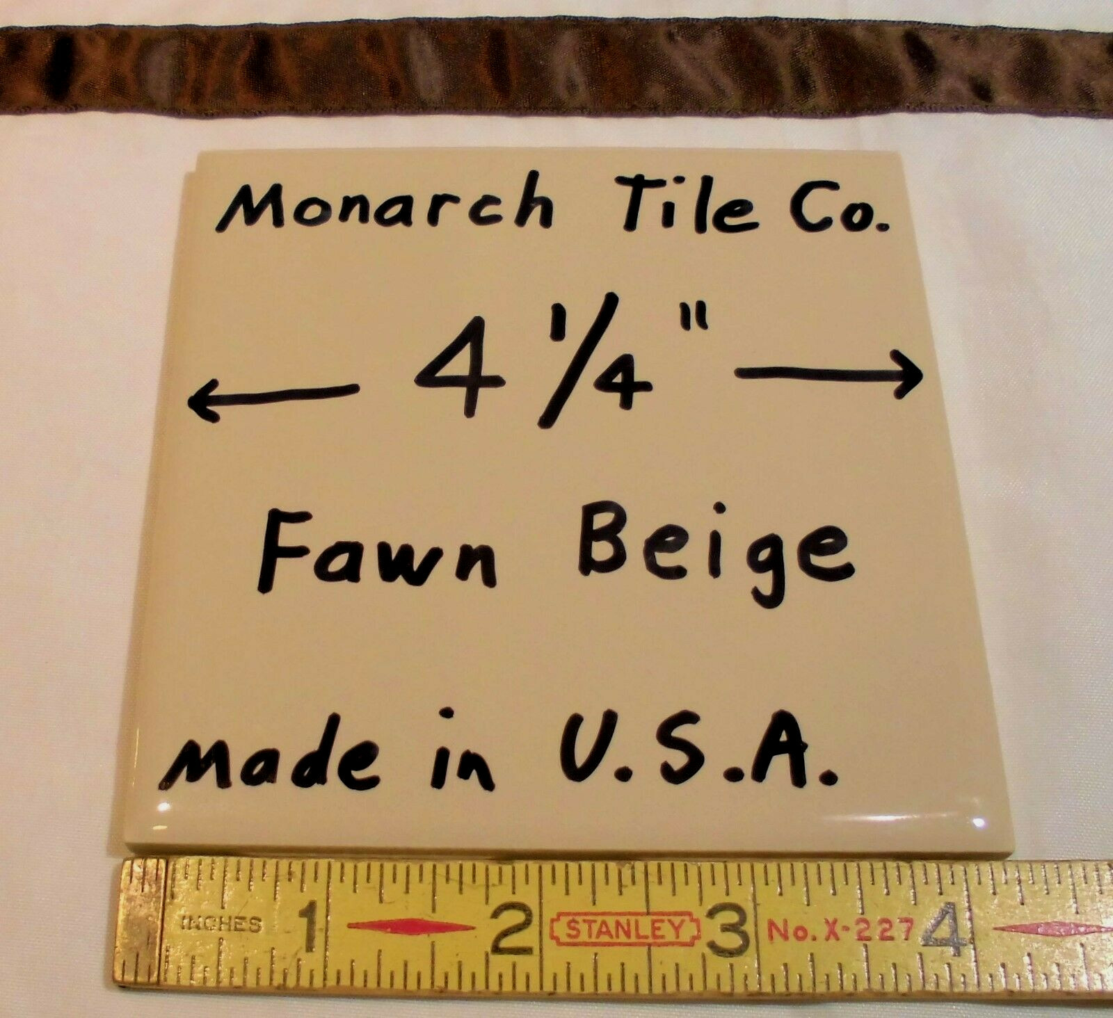 1 pc. Glossy Ceramic Tile *Fawn Beige* 4-1/4″ by Monarch Tile Co. U.S.A. NEW