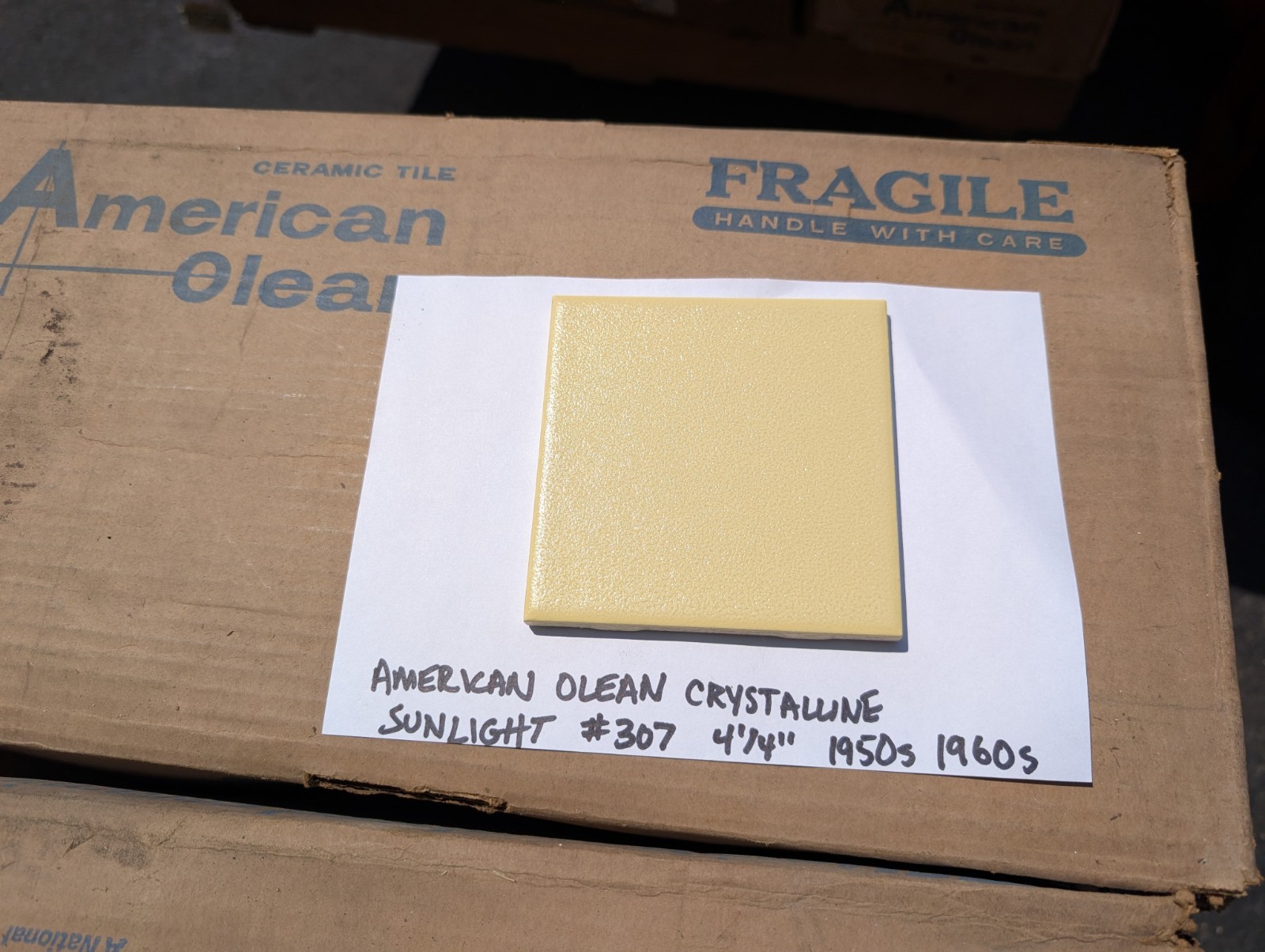 2 pc American Olean Crystalline #307 SUNLIGHT Yellow Square Ceramic Tile 4-1/4″