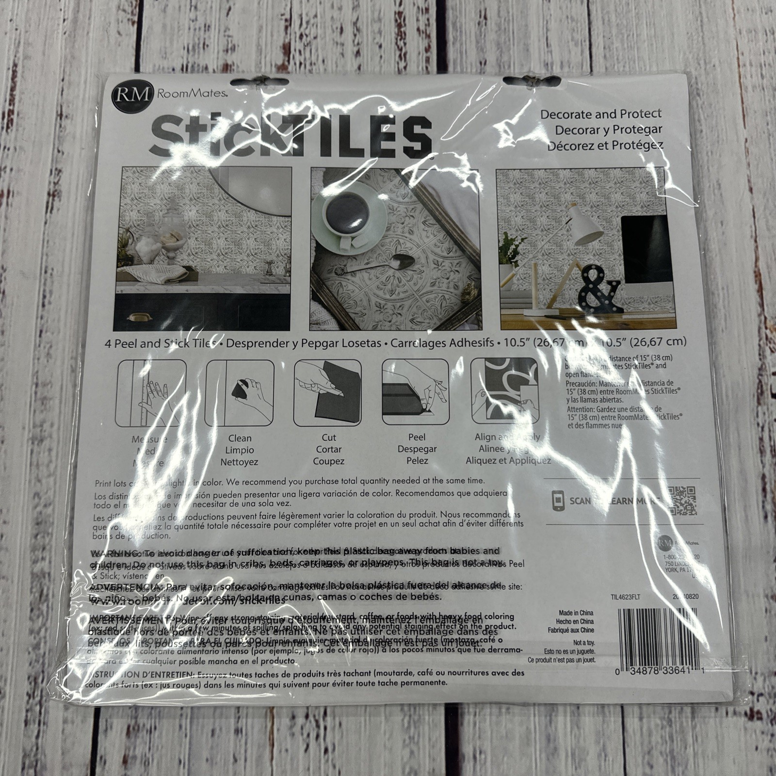 RM StickTiles Peel And Stick Faux Victorian Tin Tiles 4 per pack, 034878336411