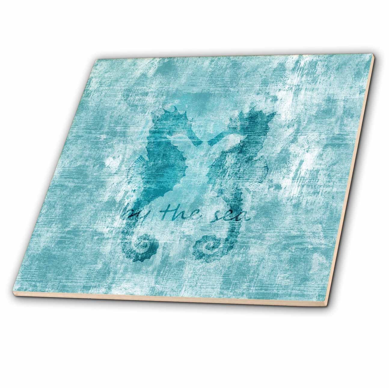 3dRose Aqua Nautical Beach Sea Horses Ceramic Tile 12″ ct_213039_4 Coastal Decor