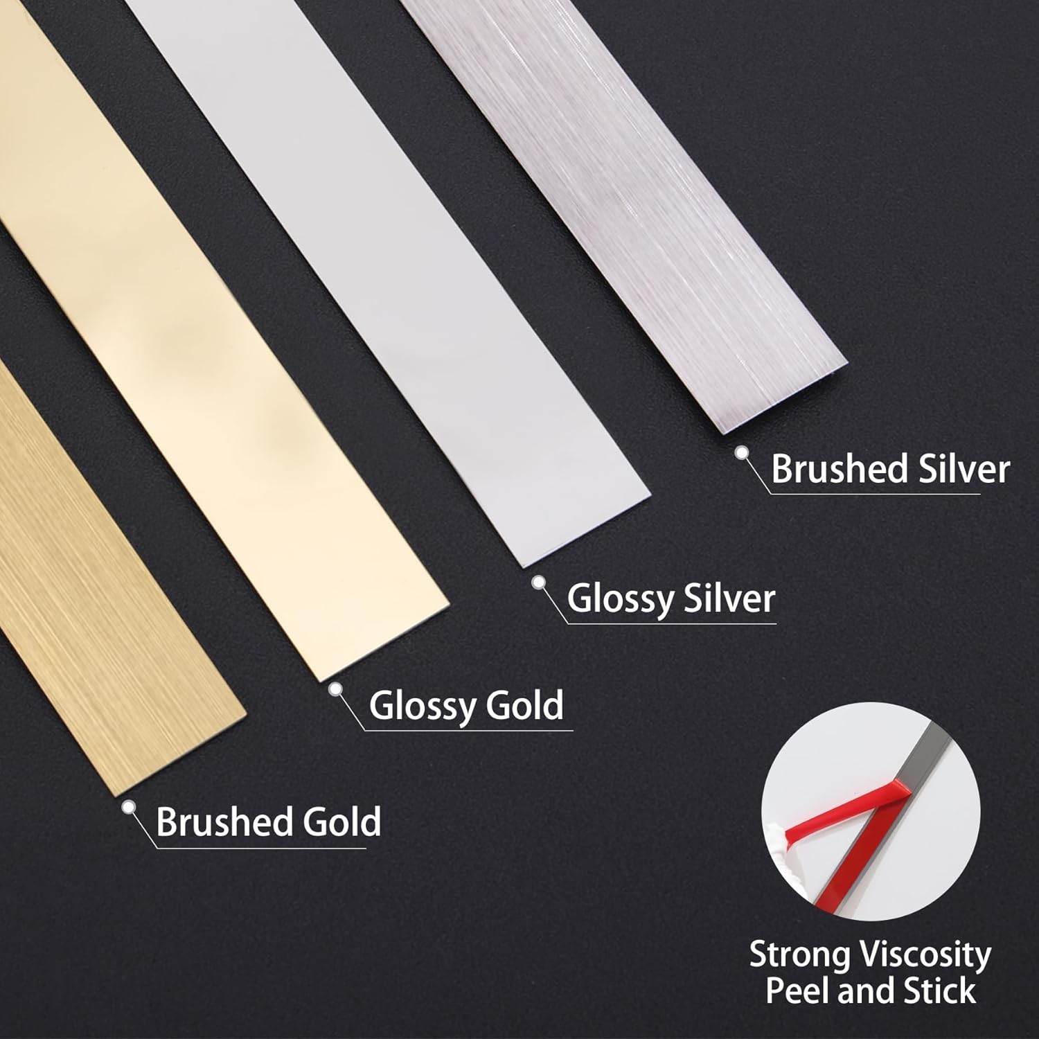 Peel and Stick Metal Molding Trim, Self-Adhesive Stainless Steel for Wall, Fi…