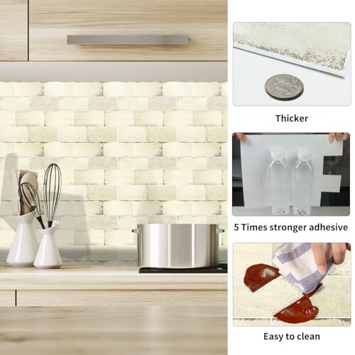 Eco-Friendly Peel & Stick Tiles – Grunge Beige Subway, 10 Sheets