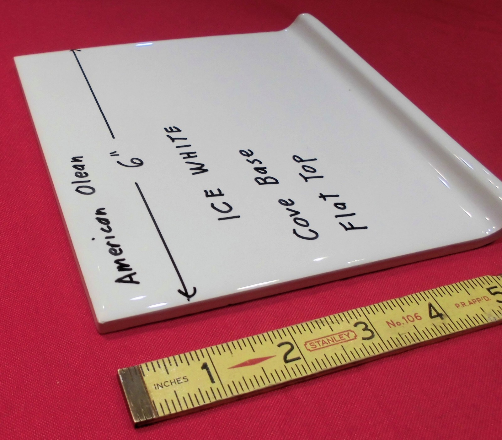 1 pc. Glossy Ice – Arctic White: Flat Top; base/cove Ceramic Tile: 6″ X 6″ NEW