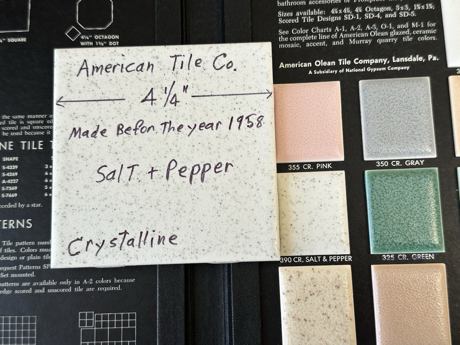 1 pc. 4-1/4″ Salt & Pepper: Crystalline Ceramic Tile by American Olean, NEW