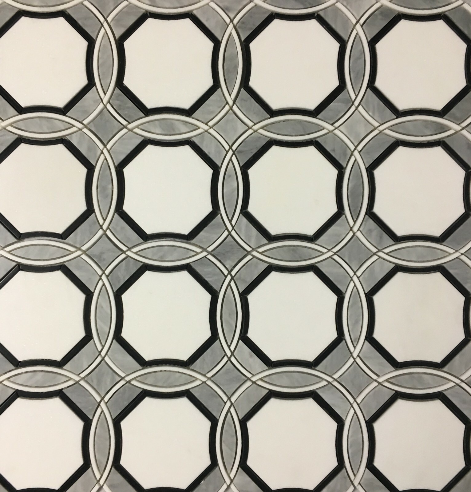 Waterjet Marble Mosaic sheet Carrara White Thassos White Black Marquina-Polished