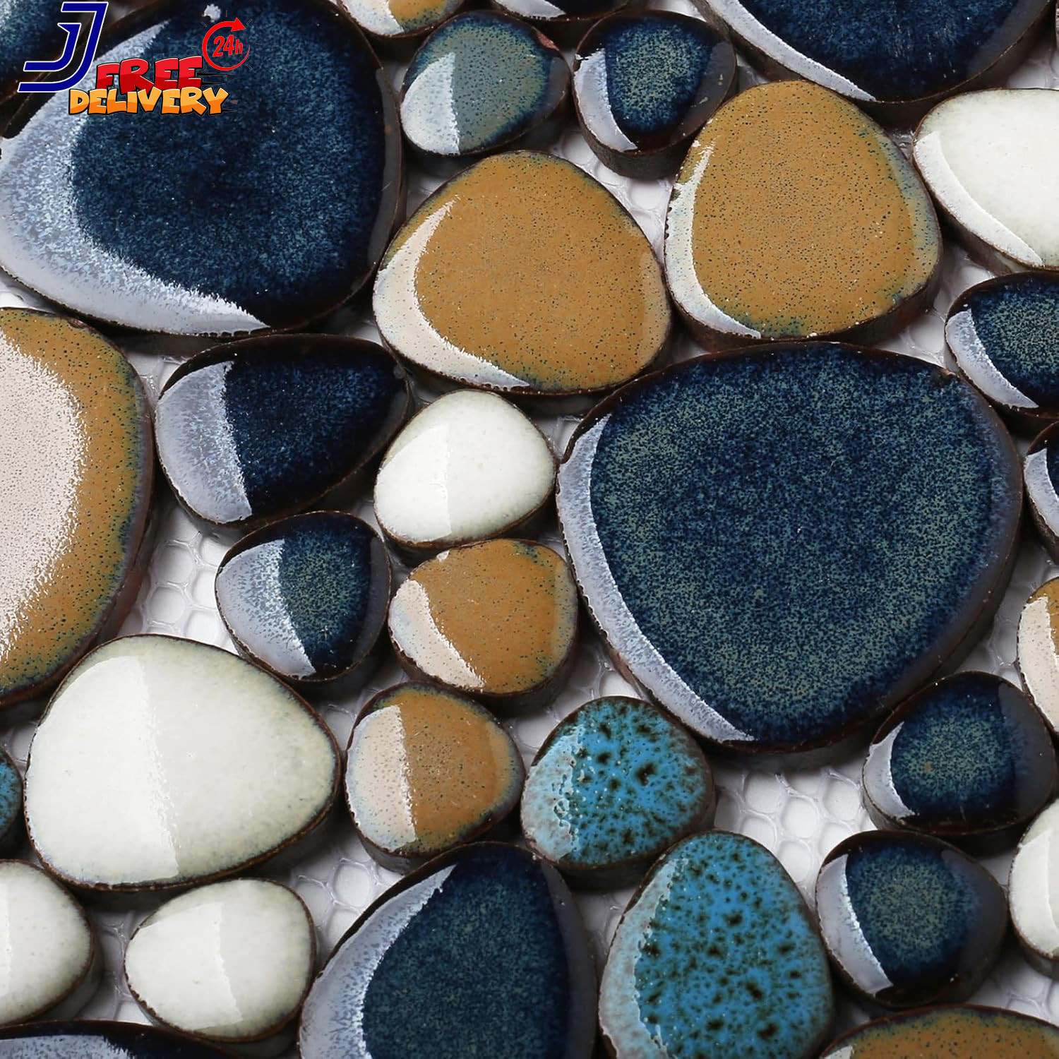 Pebble Tile for Shower Floor Aqua Cobalt Blue Mosaic Backsplash Tiles (5 Sheets)
