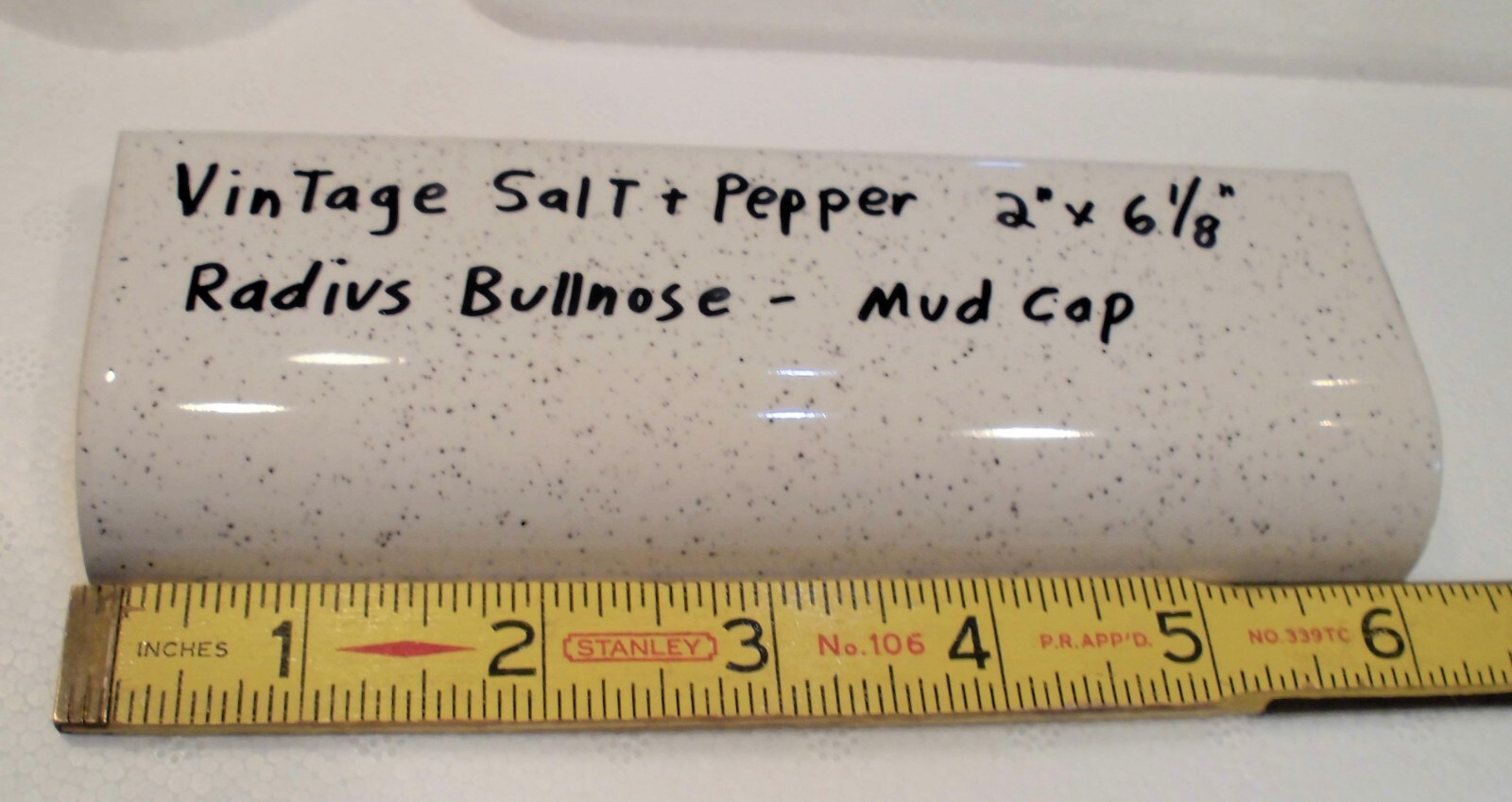 1 pc. Salt & Pepper Ceramic Bullnose Tile 2” X 6” American Olean, NEW STOCK