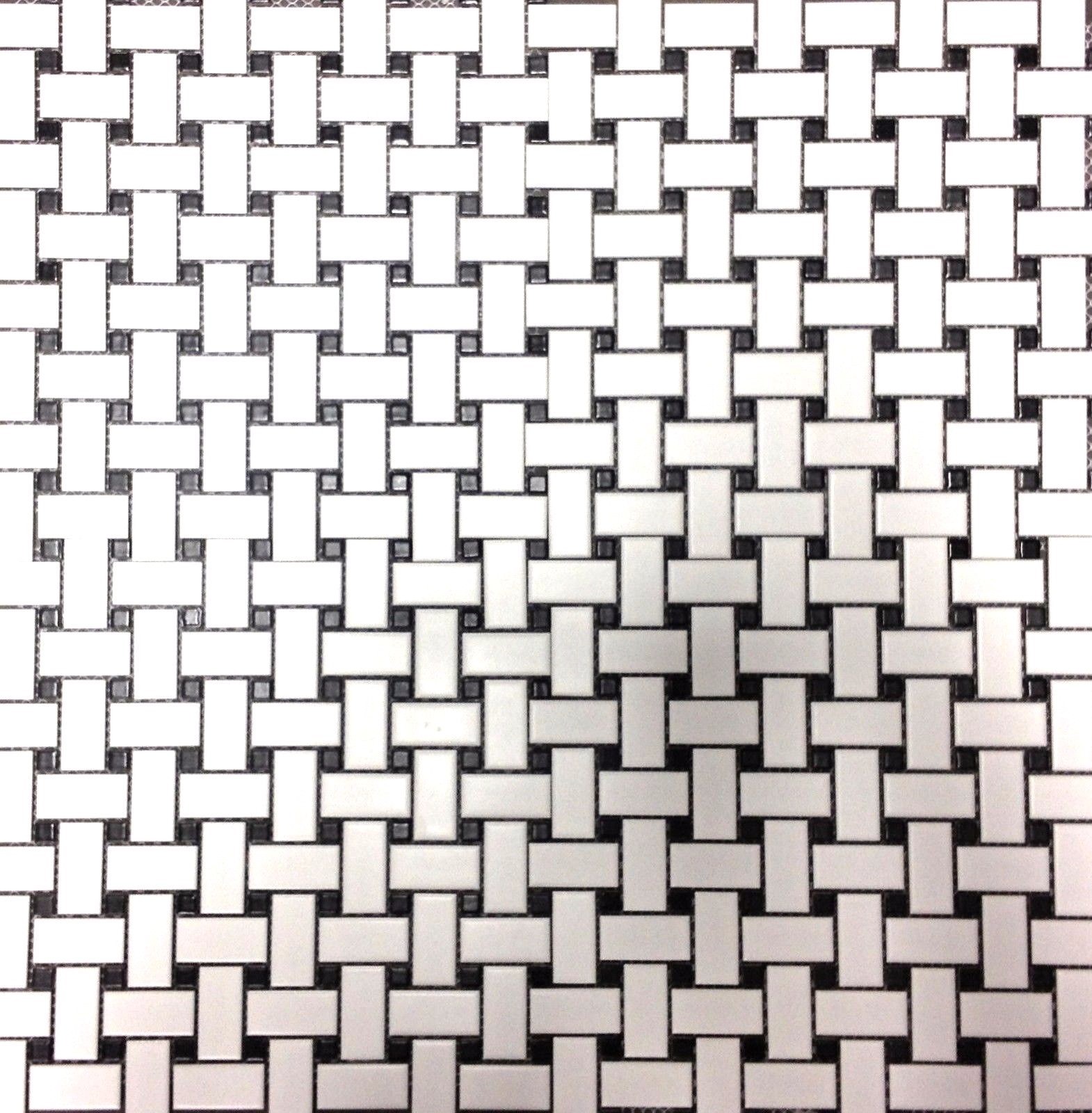 White and Black 1×2″ Matte Basketweave Porcelain Mosaic Floor Backsplash Bath