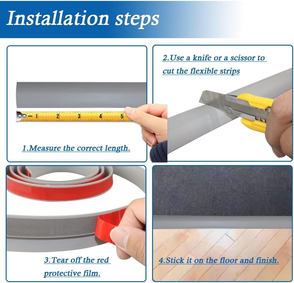 Flexible PVC Transition Strip – Self-Adhesive and Cuttable, 3.3Ft, Under 5mm