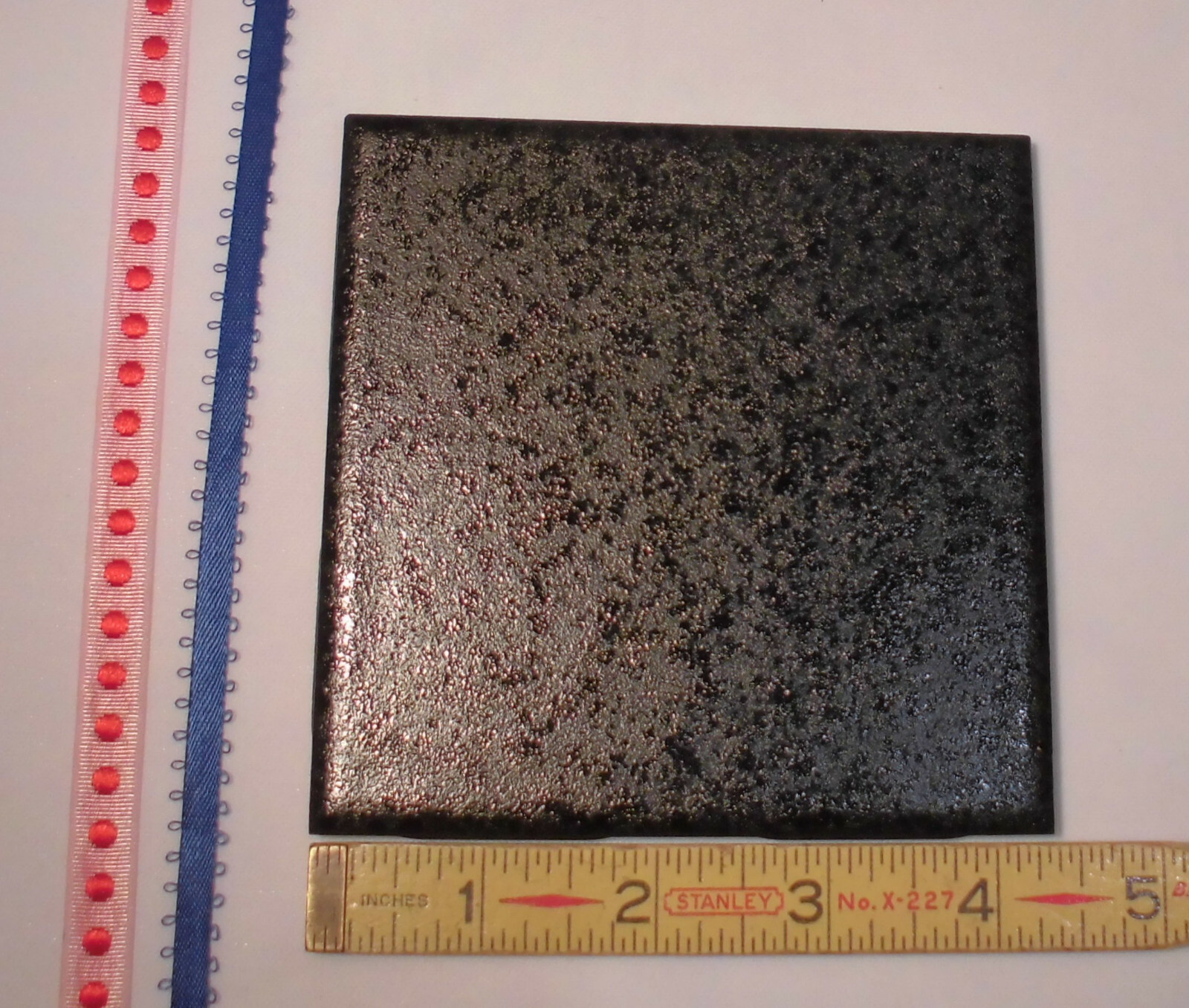 1 pc. Ceramic Tile *Jet Black* by Mid-State Co. 4-3/8″ (NOS) Textured Glaze