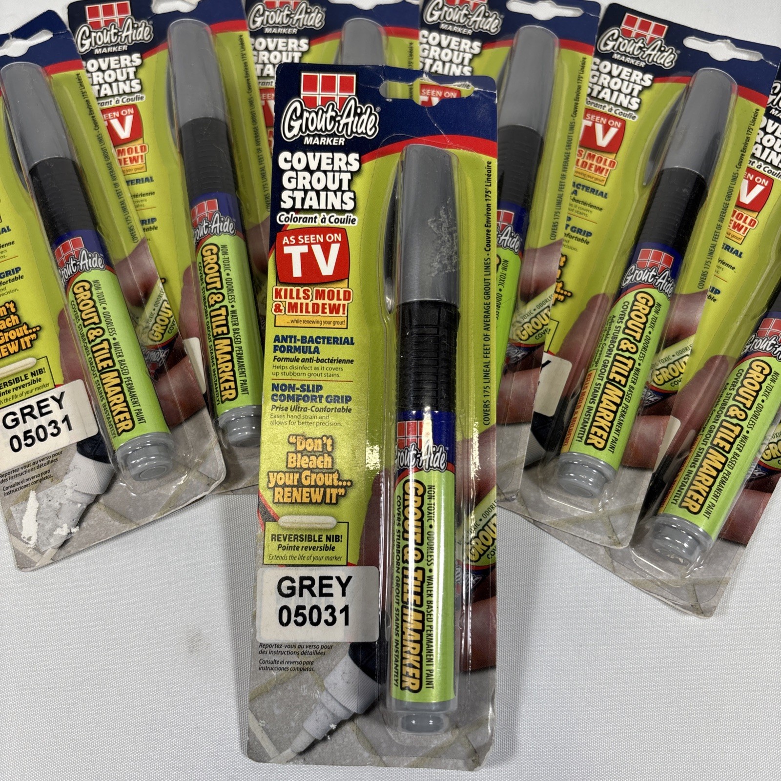 Lot of 7 Grout-Aide Markers Cover Stains Anti-Bacterial Grey As Seen on TV – New