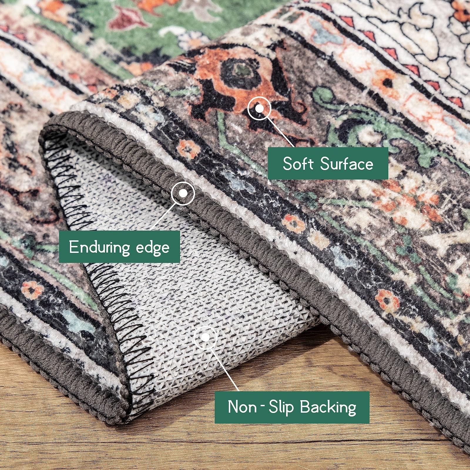 9×12 Area Rugs for Living Room Green Boho Washable Vintage Low Pile Non-Slip …