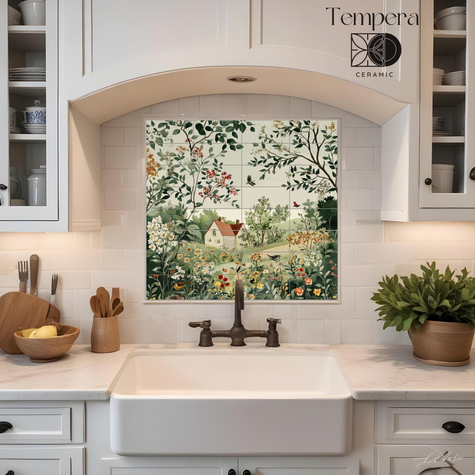 Country House Tiles, Farmhouse in the garden tiles backsplash, kitchen tiles