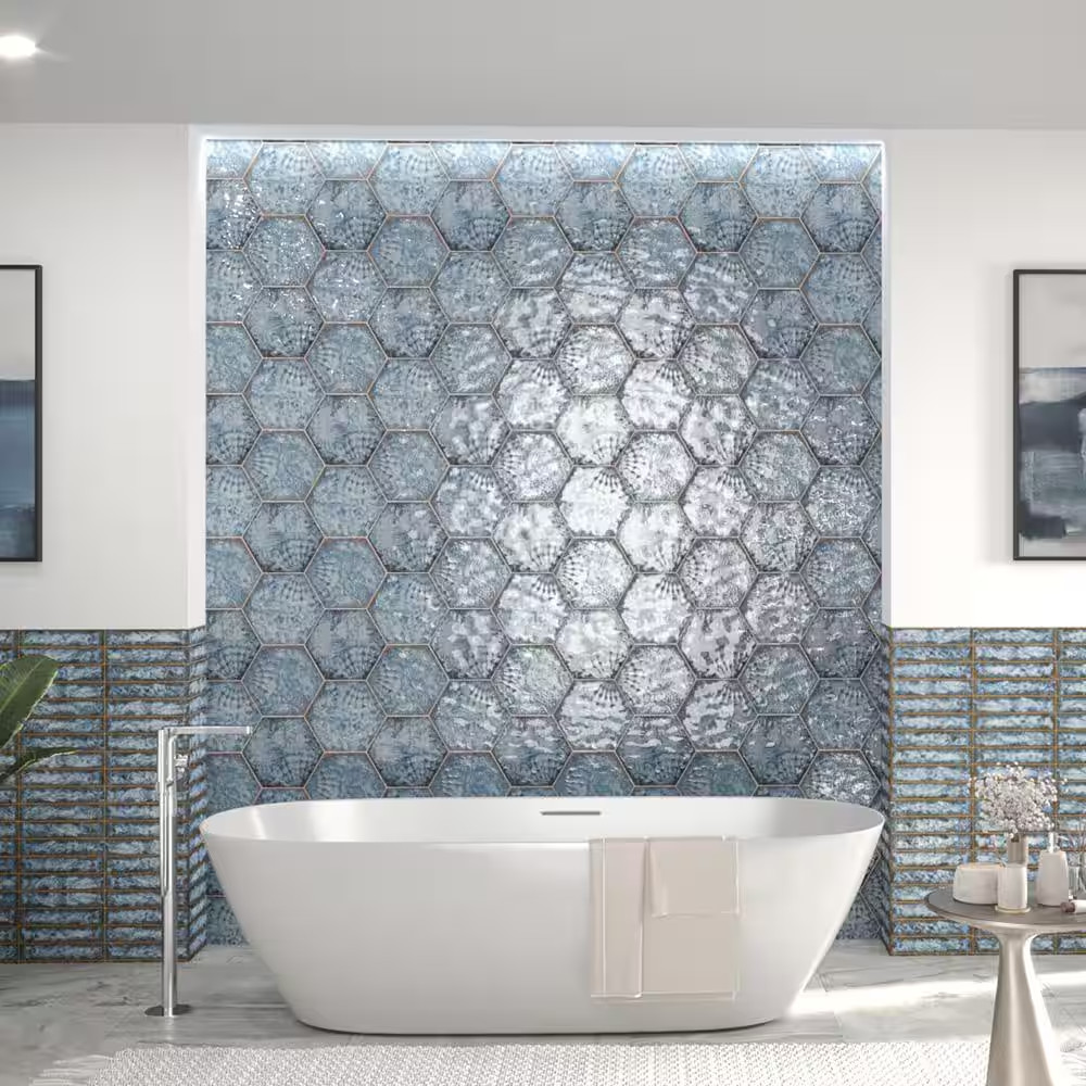 Gaudi React Hex Marina 8-5/8 In. X 9-7/8 In. Porcelain Floor and Wall Tile (11.5