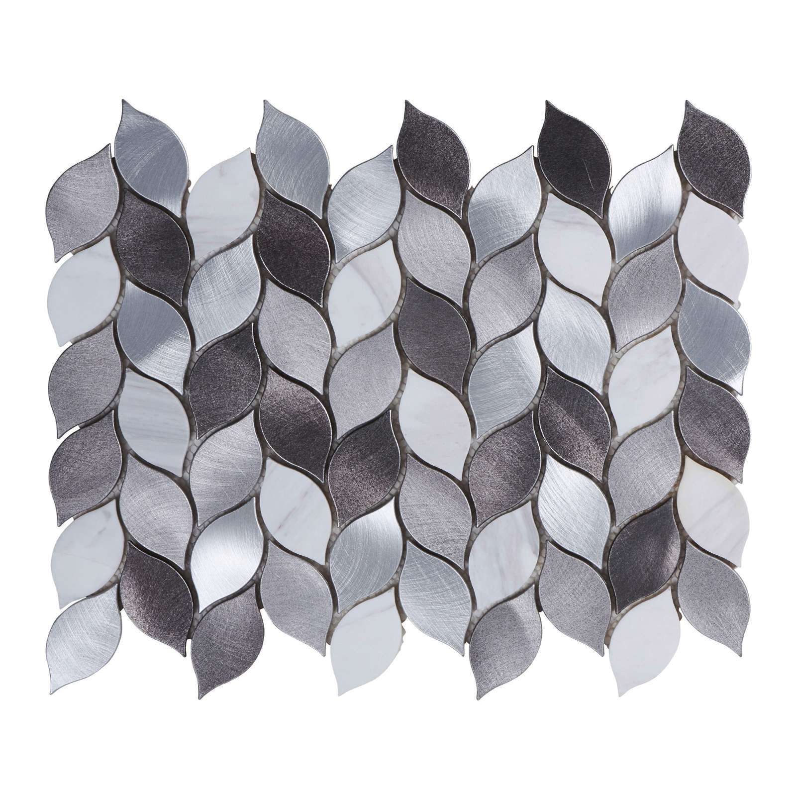 Modern Gray Metallic Blended Natural Stone Leaves Pattern Mosaic Backsplash Tile