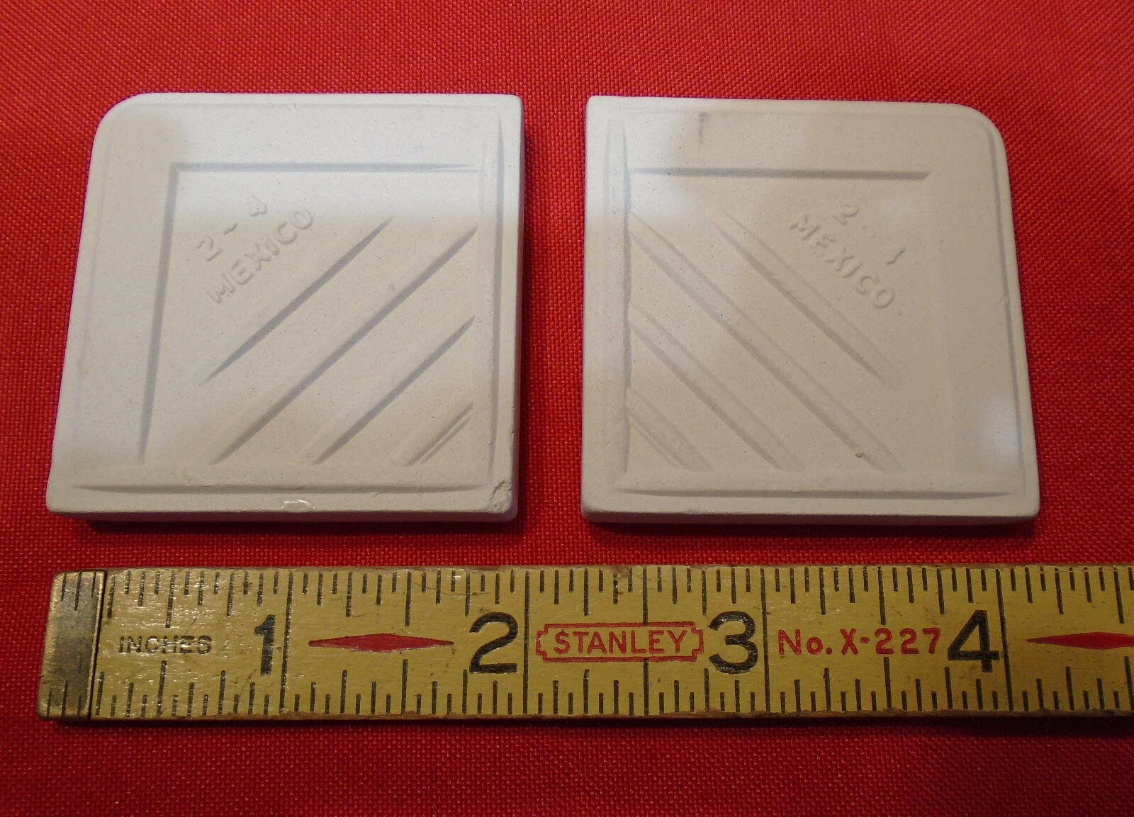 2 pcs. Matte Almond 2″ X 2″ X 5/16″ Ceramic Surface Bullnose Corner Tiles; NEW