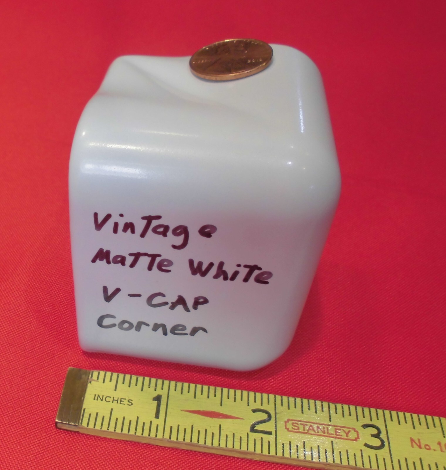 1 pc. *Vintage Matte White* V-Cap Corner Ceramic Trim Tile: Counter Top Edging
