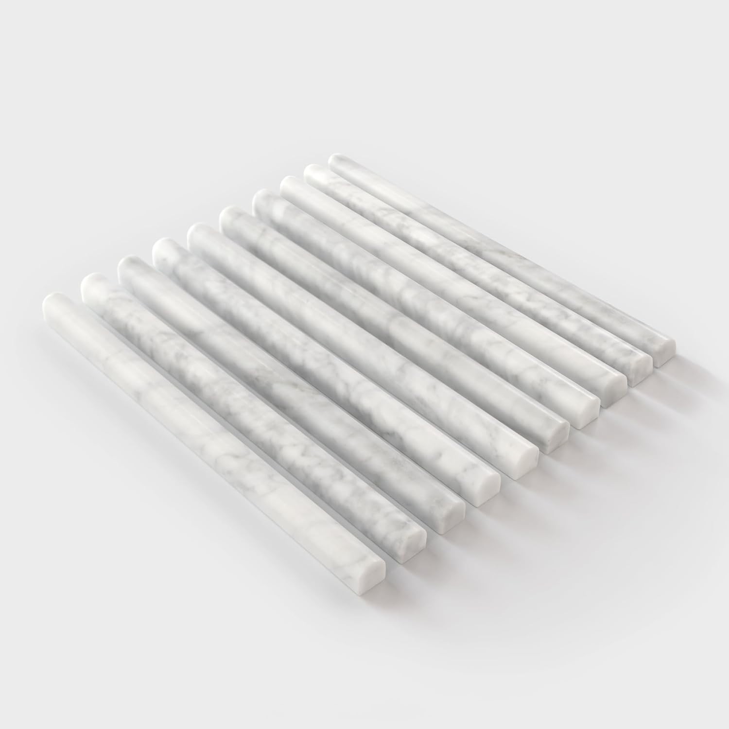 Carrara White Marble Pencil Liner Tile – 10 Pack 3/4″ x 12″ Bullnose Trim