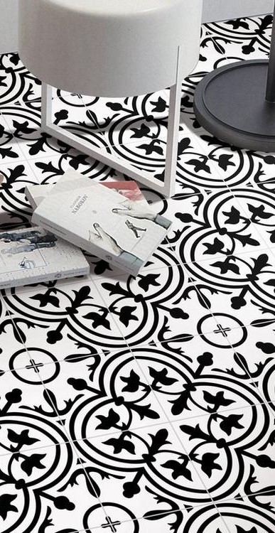8×8 Flora Black White Porcelain Floor and Wall Tile By Squarefeet Depot