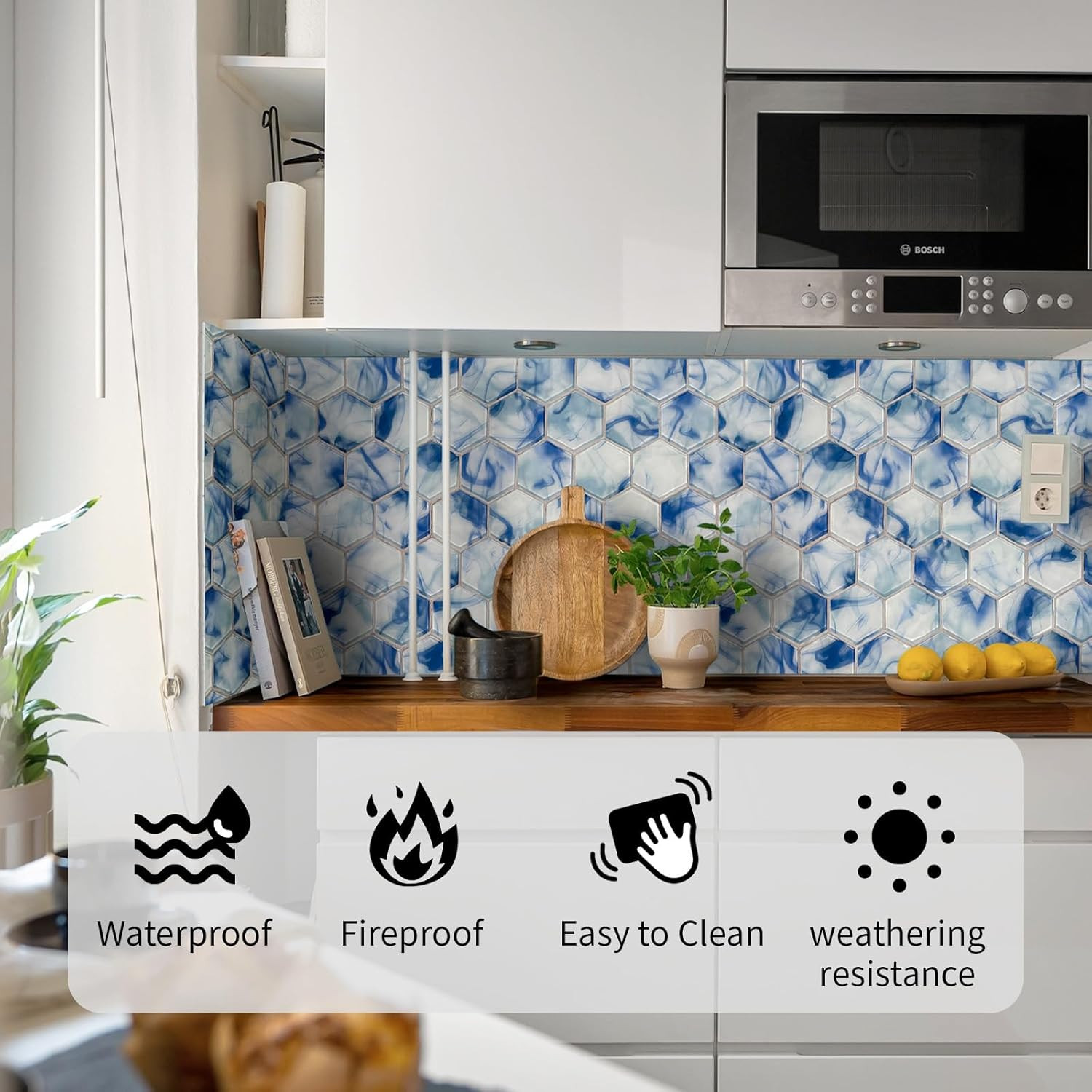 Ink Blue Hexagon Glass Mosaic Tiles – 5 Sheets for Pool & Kitchen Decor