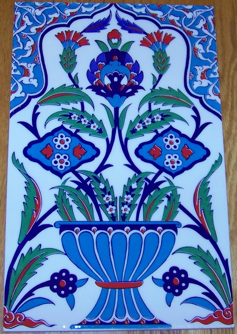 9 7/8″ x 15 3/4″ Turkish Iznik Floral Vase Pattern Ceramic Tile Mural