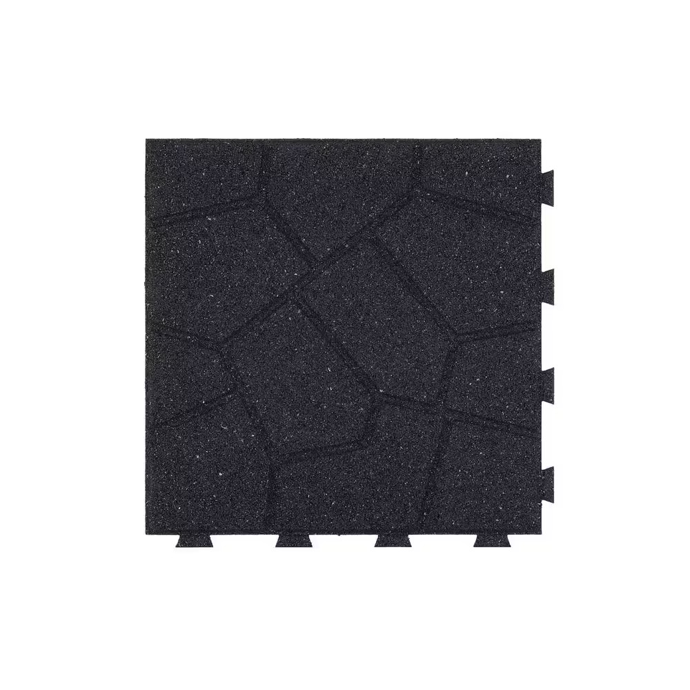 16 In. X 16 In. X 5/8 In. Black Stone Smartloc Rubber Paver (9-Pack)