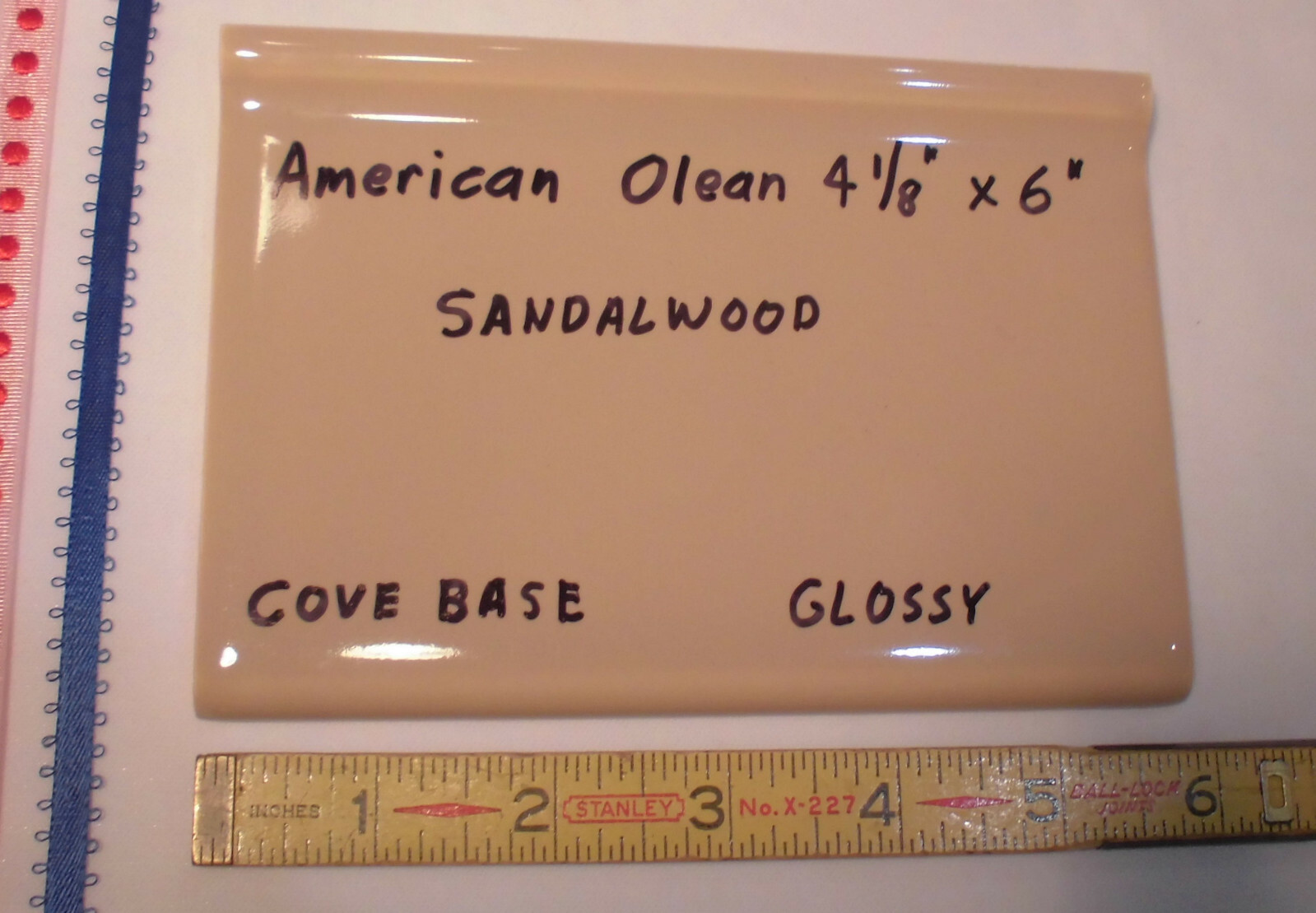 1 pc. *Sandalwood-Brown* Bullnose Top; base/cove Ceramic Tile: 4-1/8″ X 6″ NOS