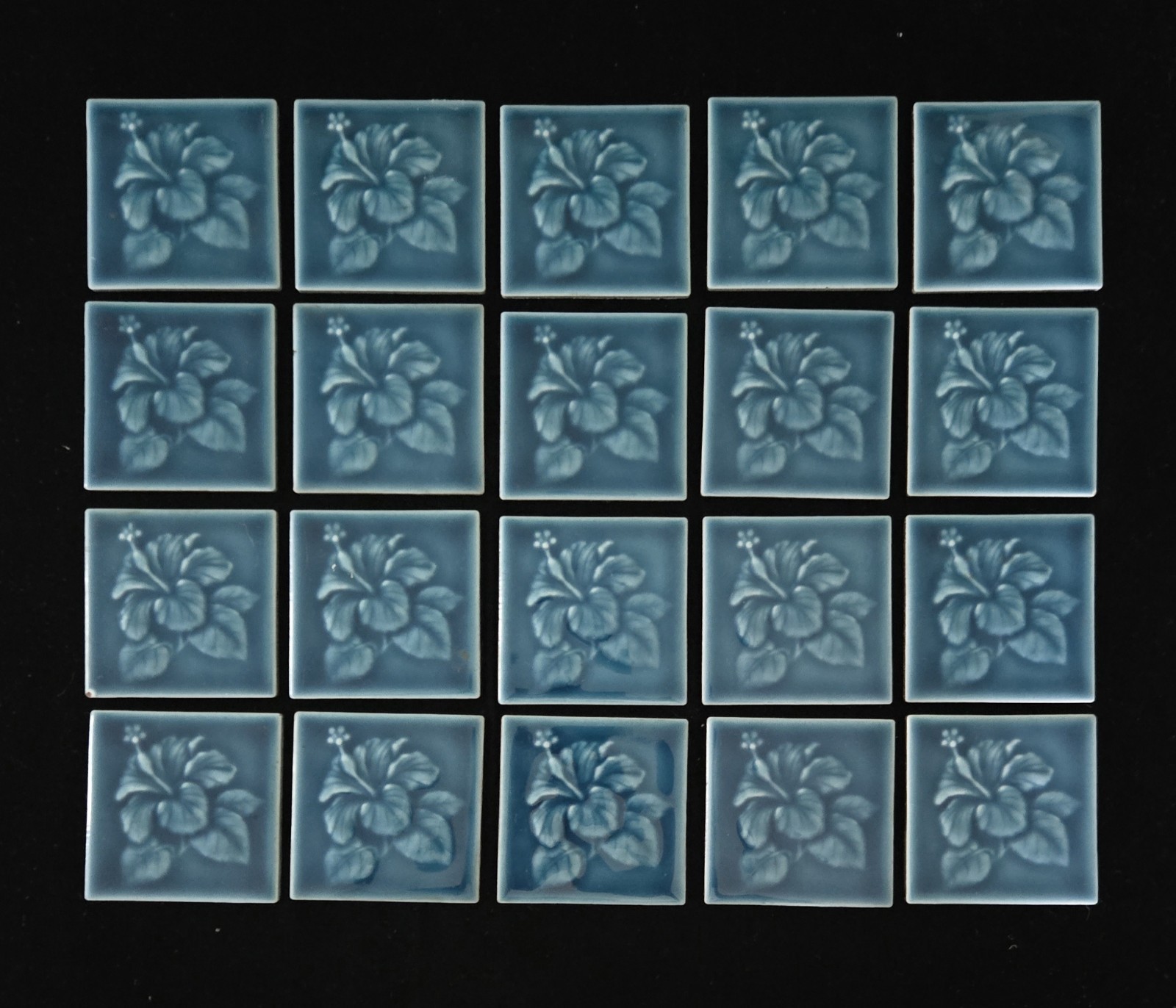 VTG Lot Raised Relief Tiles Floral Design Japan 3×3