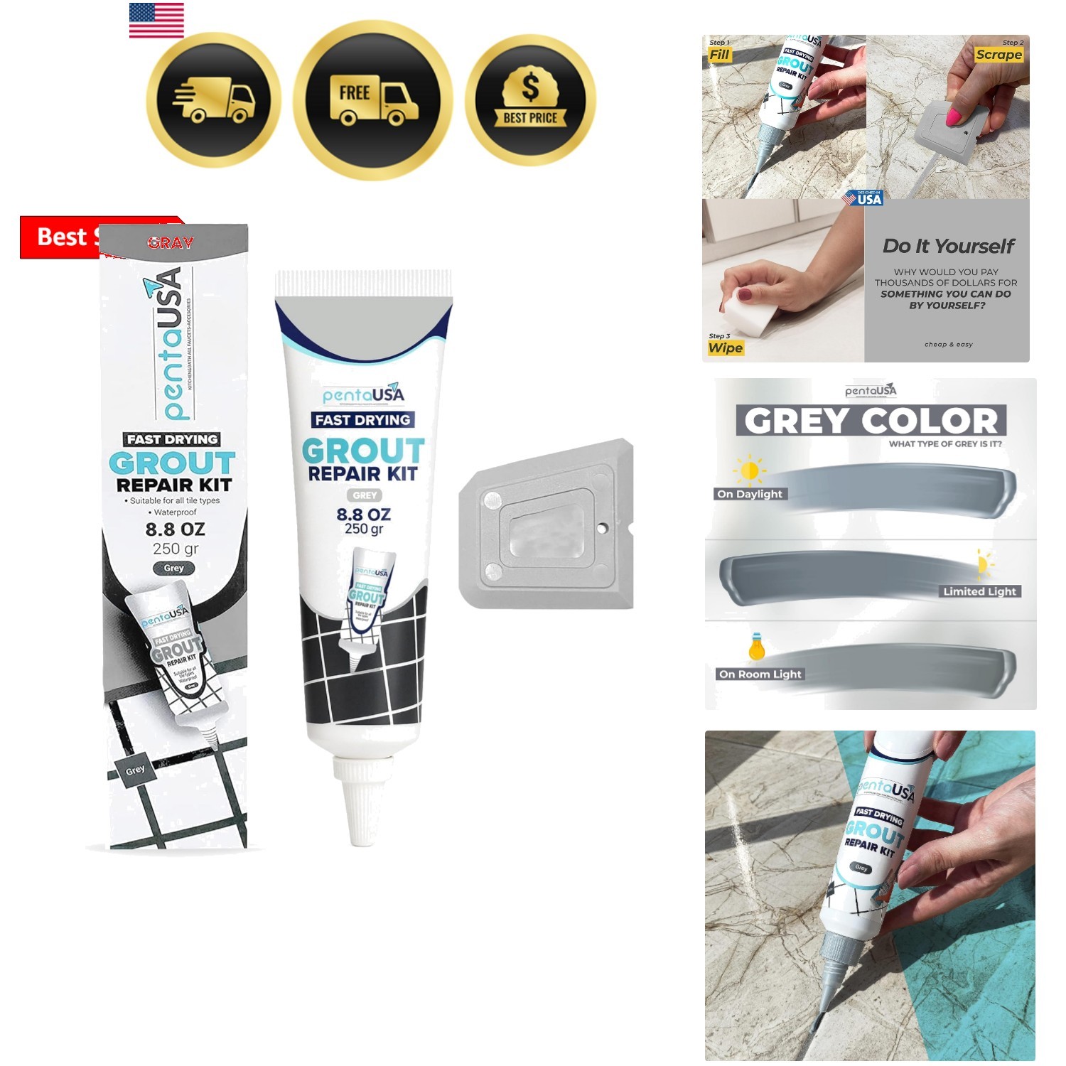 Tile Grout Repair Kit – Premixed Acrylic Sanded Grout for Bathroom, Shower & …