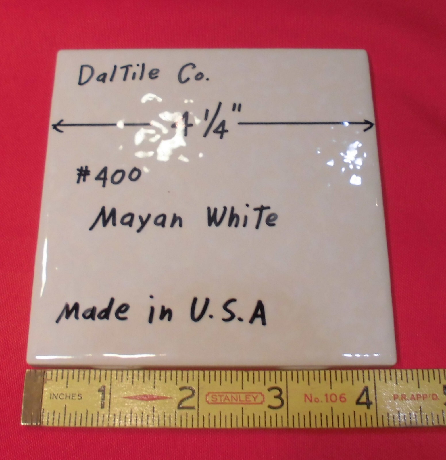 1 pc. Mayan White: Glossy Ceramic Tile by Daltile 4-1/4″ Tiny, Bumpy, Dimple