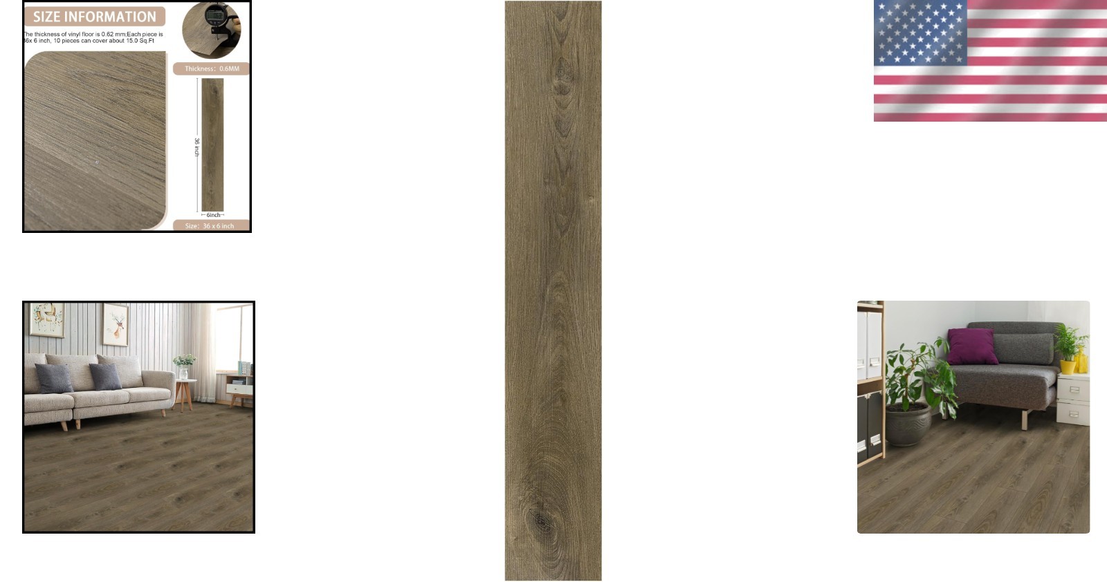 10-Pack Peel and Stick Waterproof Vinyl Floor Tiles – Brown Wood Plank Look