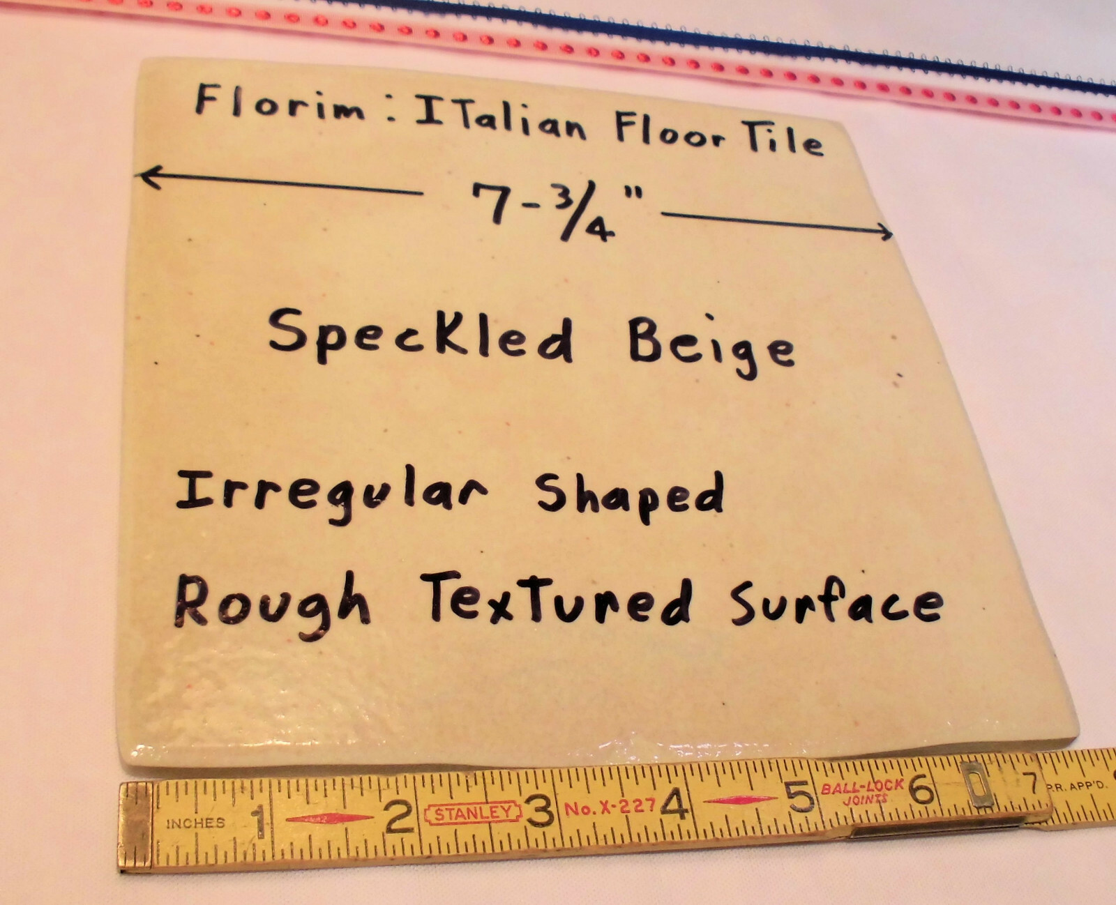 1 pc. Ceramic *Speckled Beige* Ceramic Floor Tile; Rough Textured 7-3/4″ Italian