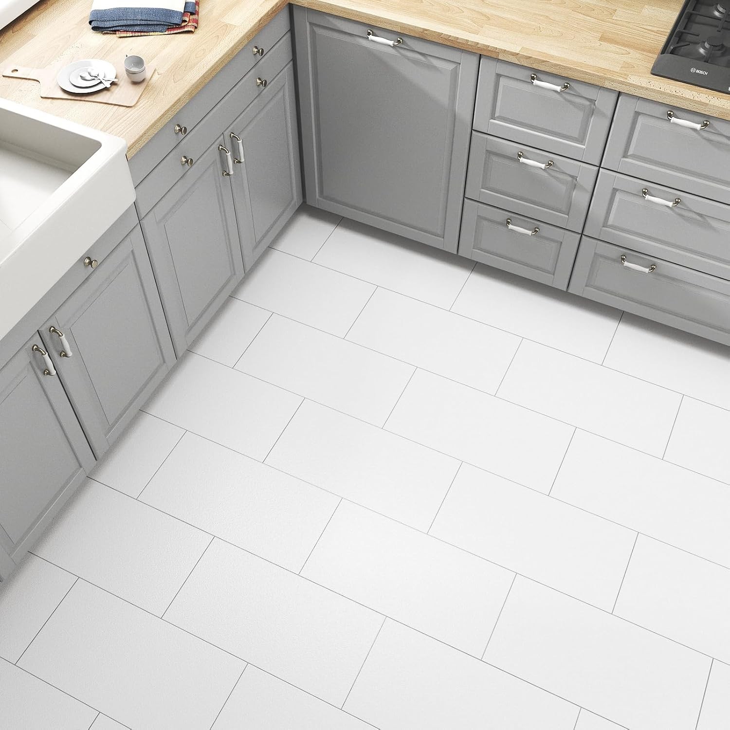 White Floor Tiles Peel and Stick 12″x24″ Self Adhesive Sheet Vinyl Flooring