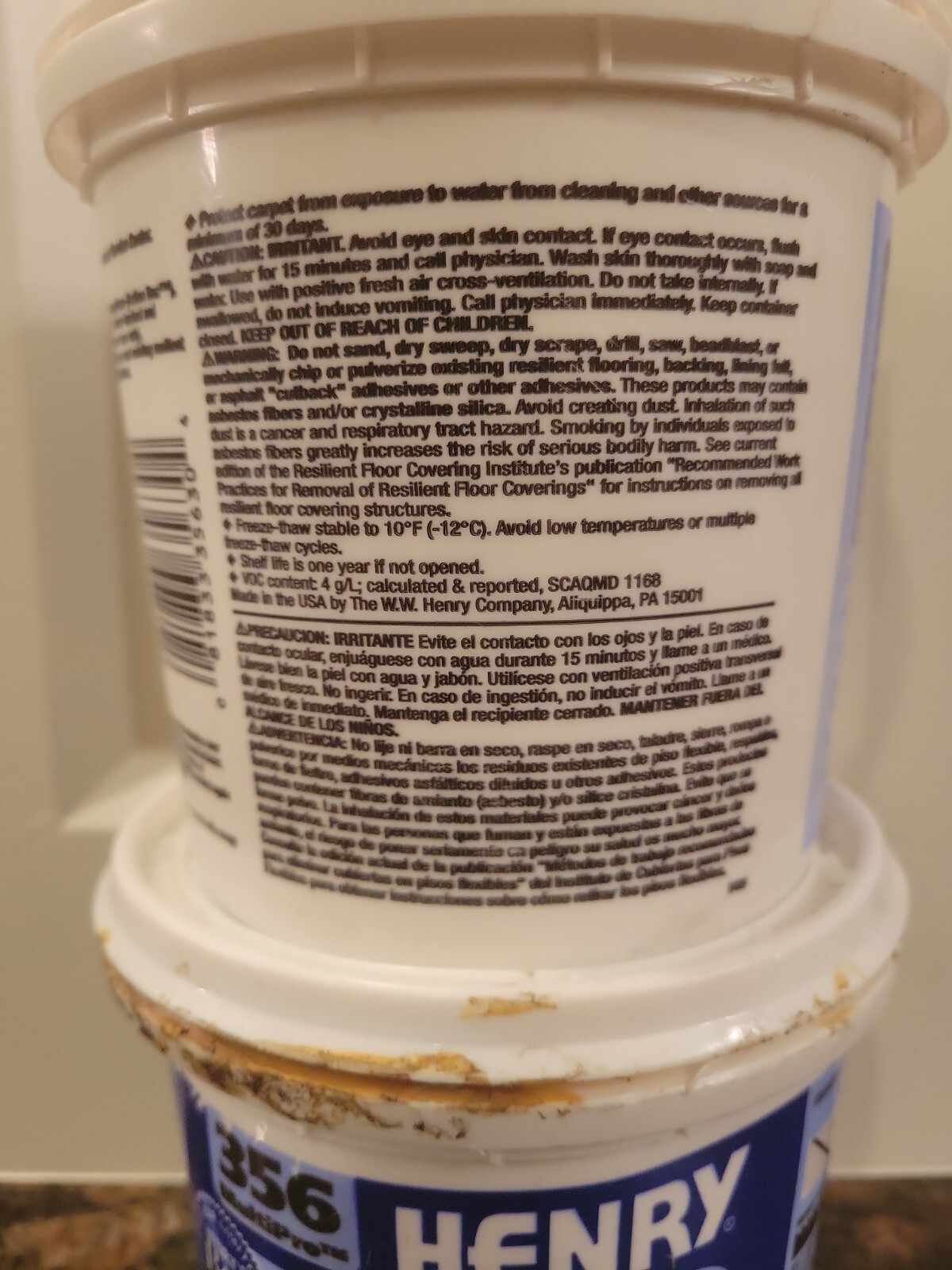 2( Two) Cans HENRY Premium Multipurpose CARPET & SHEET VINUL Adhesive 1 Quart ea