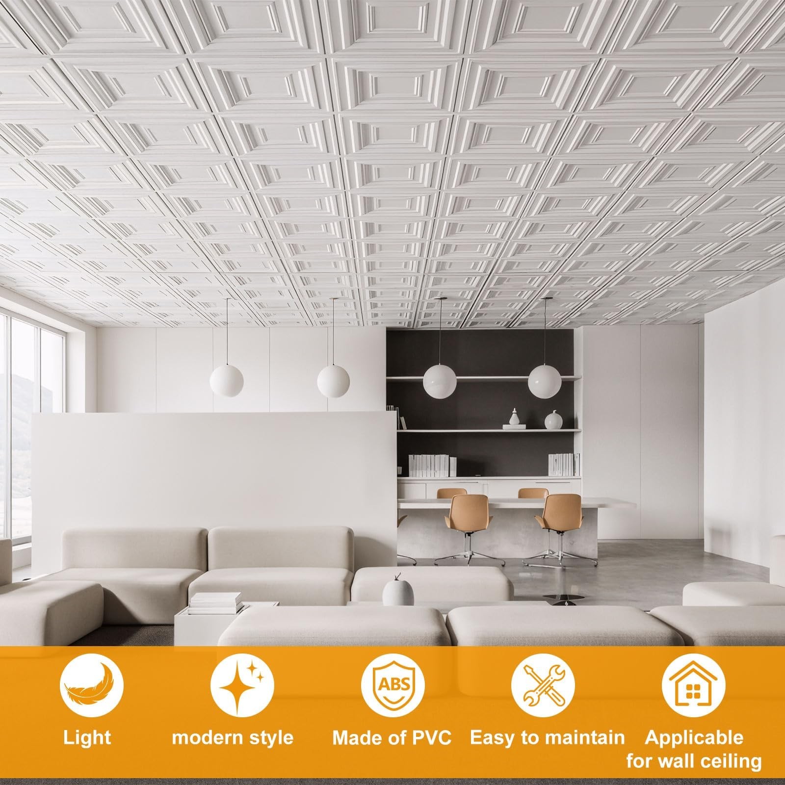 30 Pcs 12×12 Inch PVC Drop Ceiling Tiles – Glue-Up, Cuttable, Paintable DIY Pane