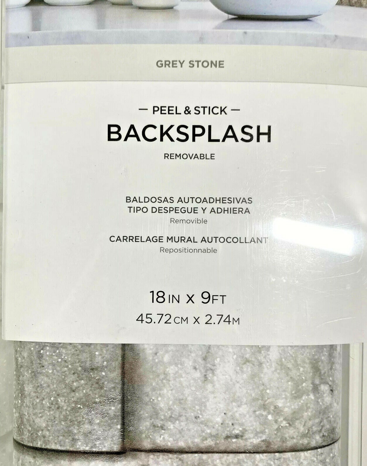 IN Home Grey Stone Wall Applique Peel & Stick Backsplash 18 IN X 9FT