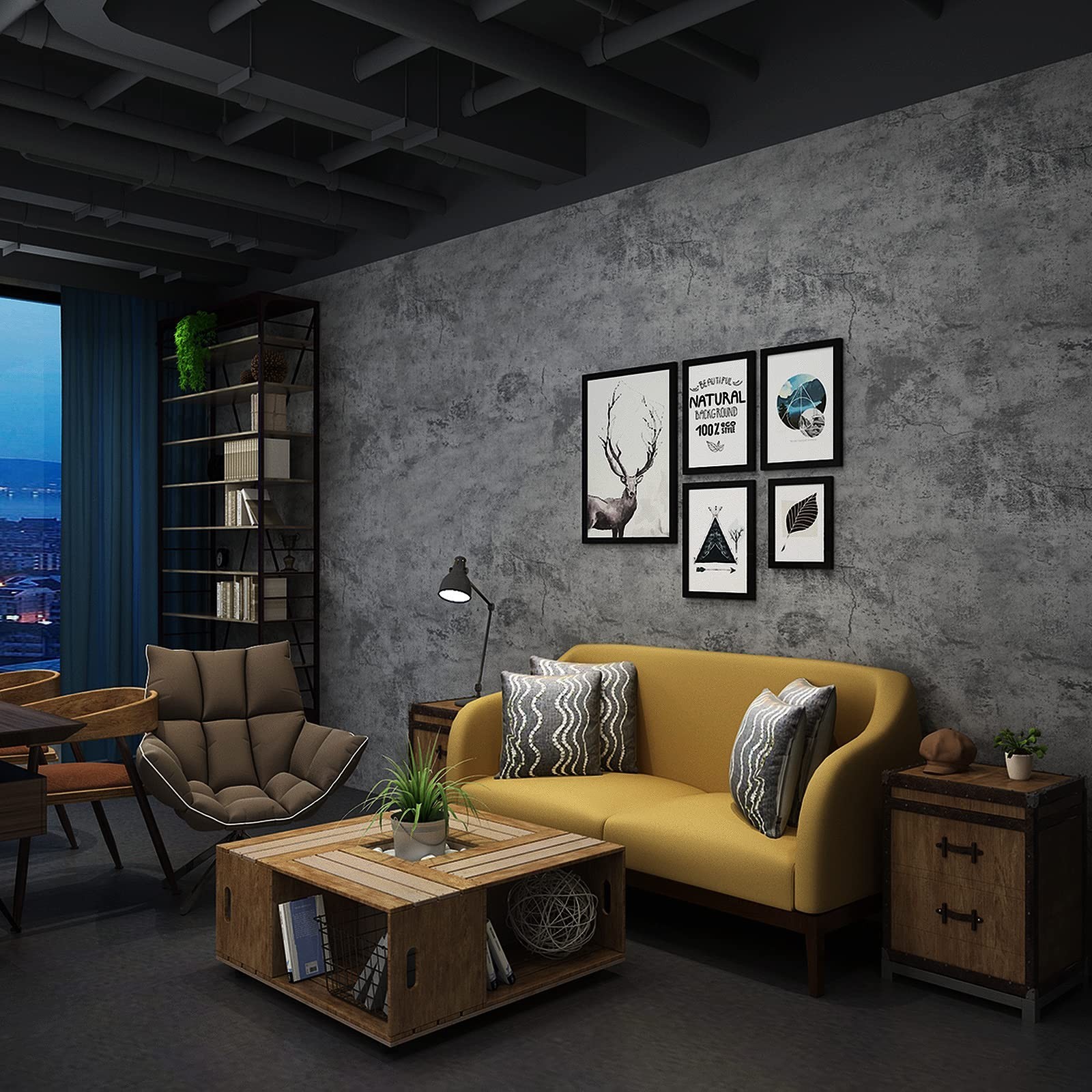 3YECAO 16″×118″ Thick Blue Grey Peel and Stick Concrete Wallpaper 3d Faux G