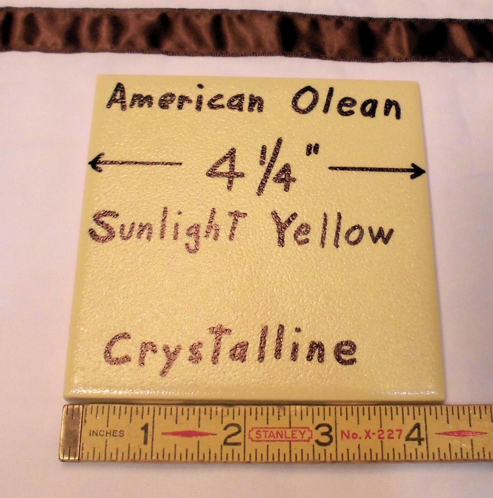 1 pc. *Yellow* Ceramic Tile Crystalline Glazed by American Olean 4-1/4″ NOS
