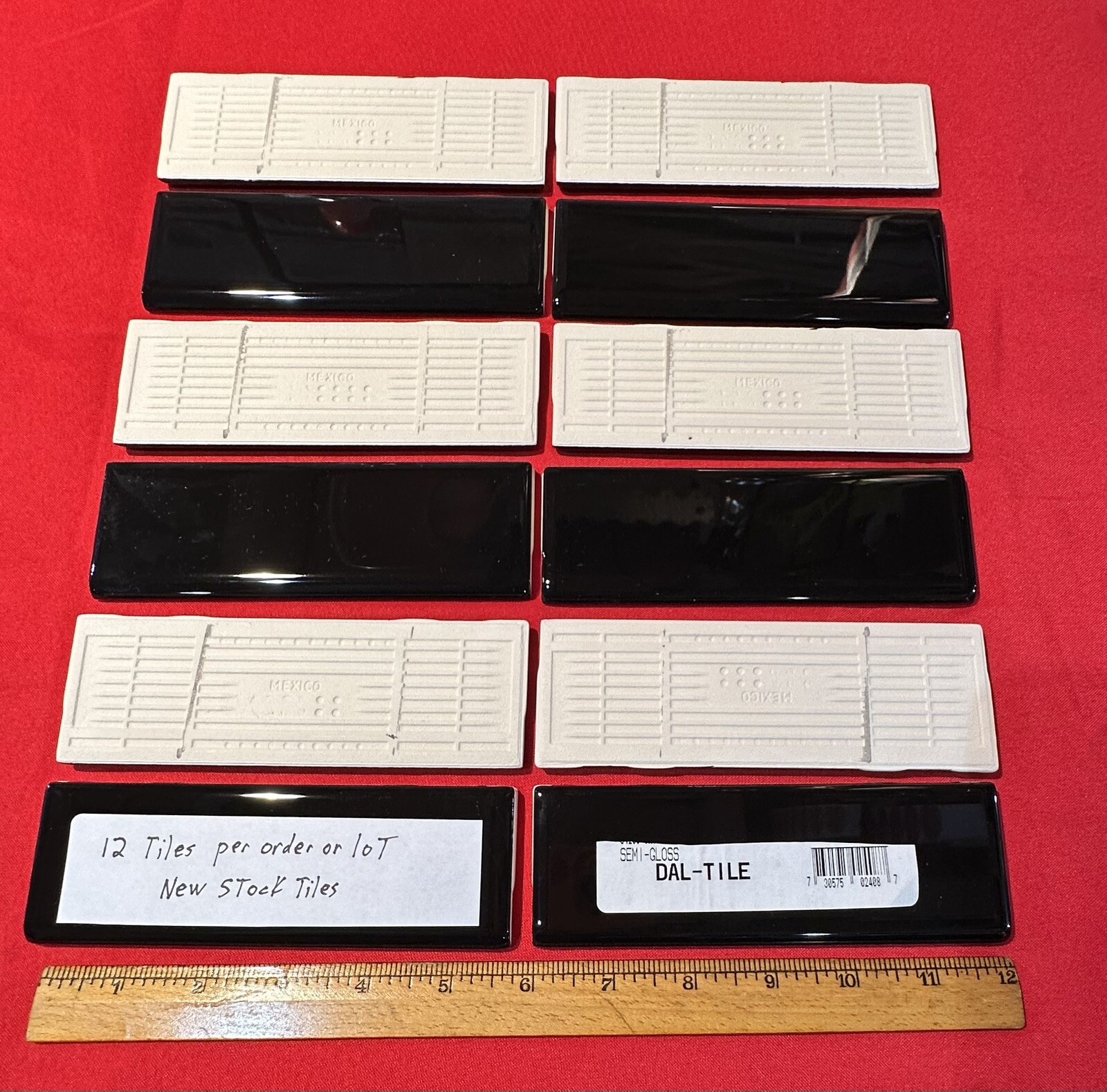 12 pcs. Daltile Gloss Black #K-111… 2″ X 6″ Bullnose Ceramic Tiles, Mint