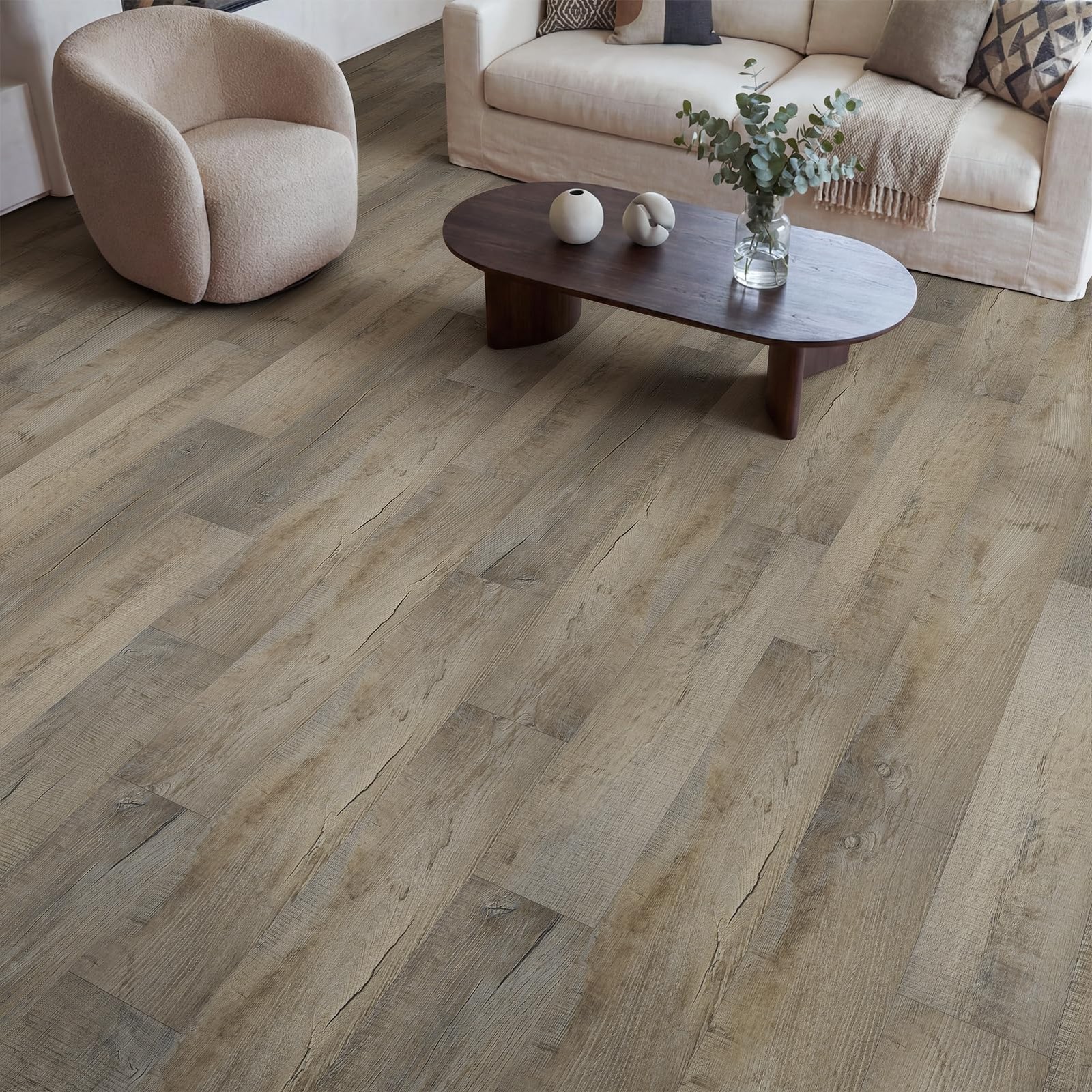 Peel and Stick Vinyl Flooring, 36-Pack 54 Sq.Ft Wood Grain Waterproof Rigid C…