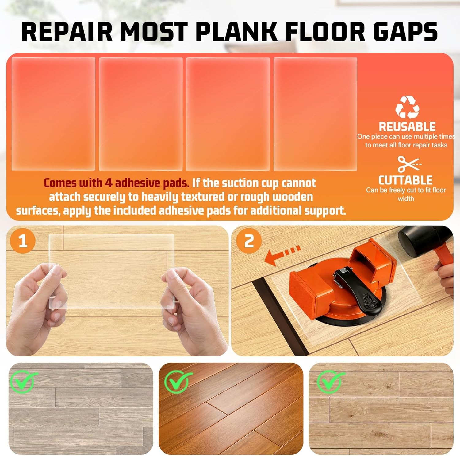 Floor Gap Fixer Tool with Suction Cup for Hardwood-Laminate and Vinyl Flooring