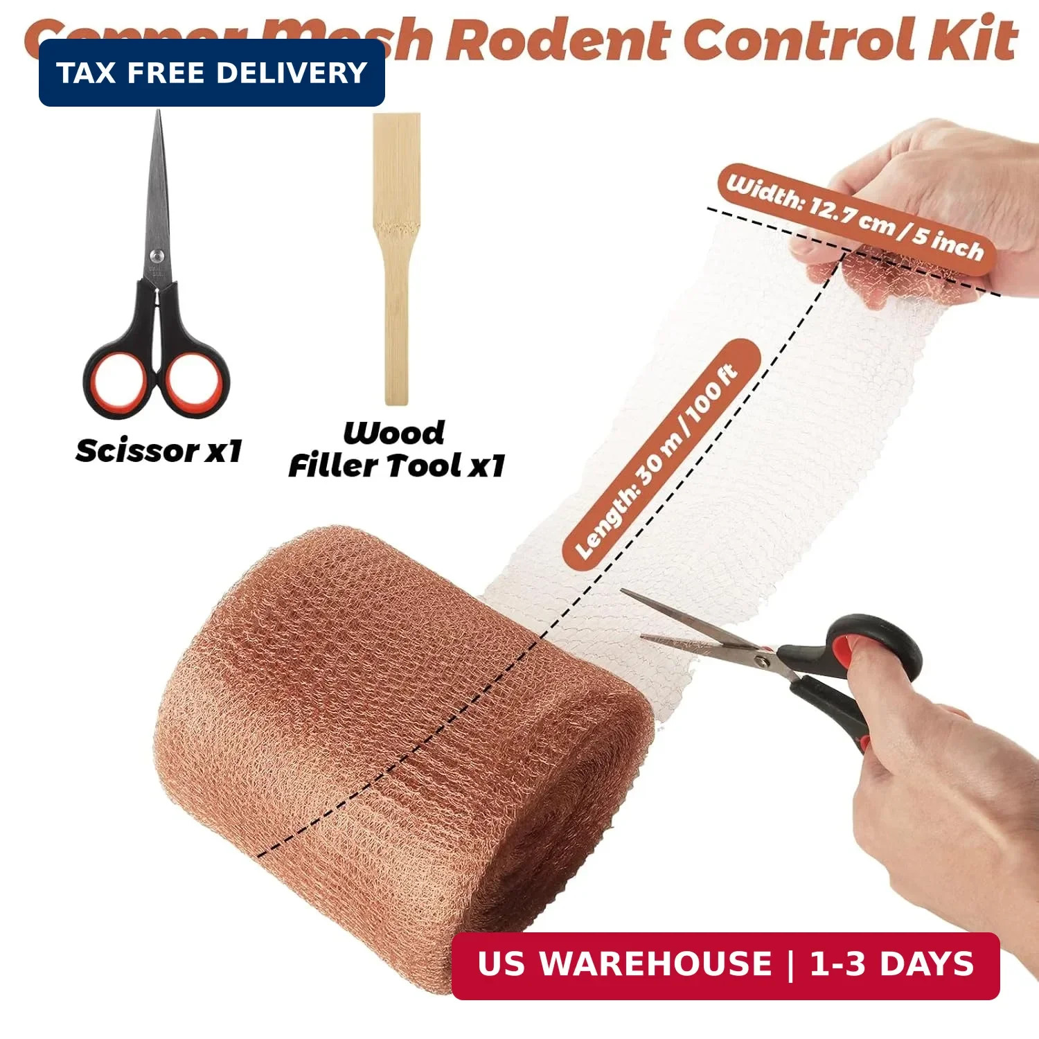 5 in x 100 ft Copper Mesh Rodent Control, Proof Wire Screen Roll, Rustproof Pure