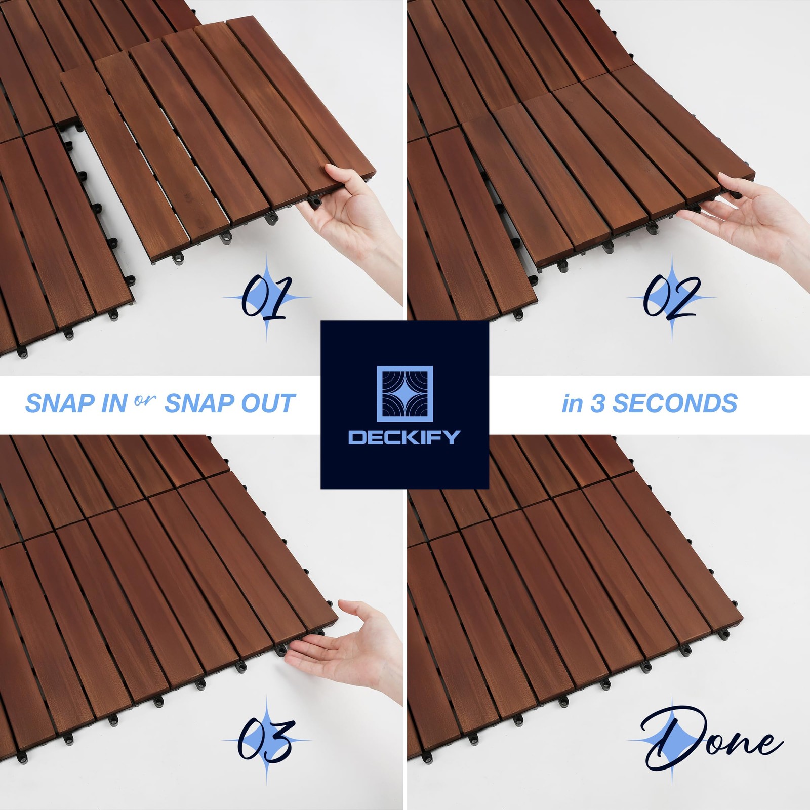Acacia Wood Interlocking Patio Deck Tiles, 12 x 12 x 0.9 Inch Outdoor Floorin…
