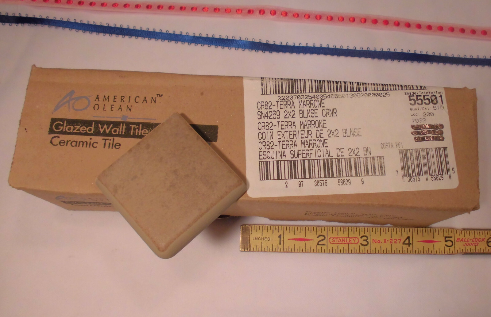 2 pcs. *Matte Light Brown* #CR82 Terra Marrone by American Olean; 2″ Bullnose