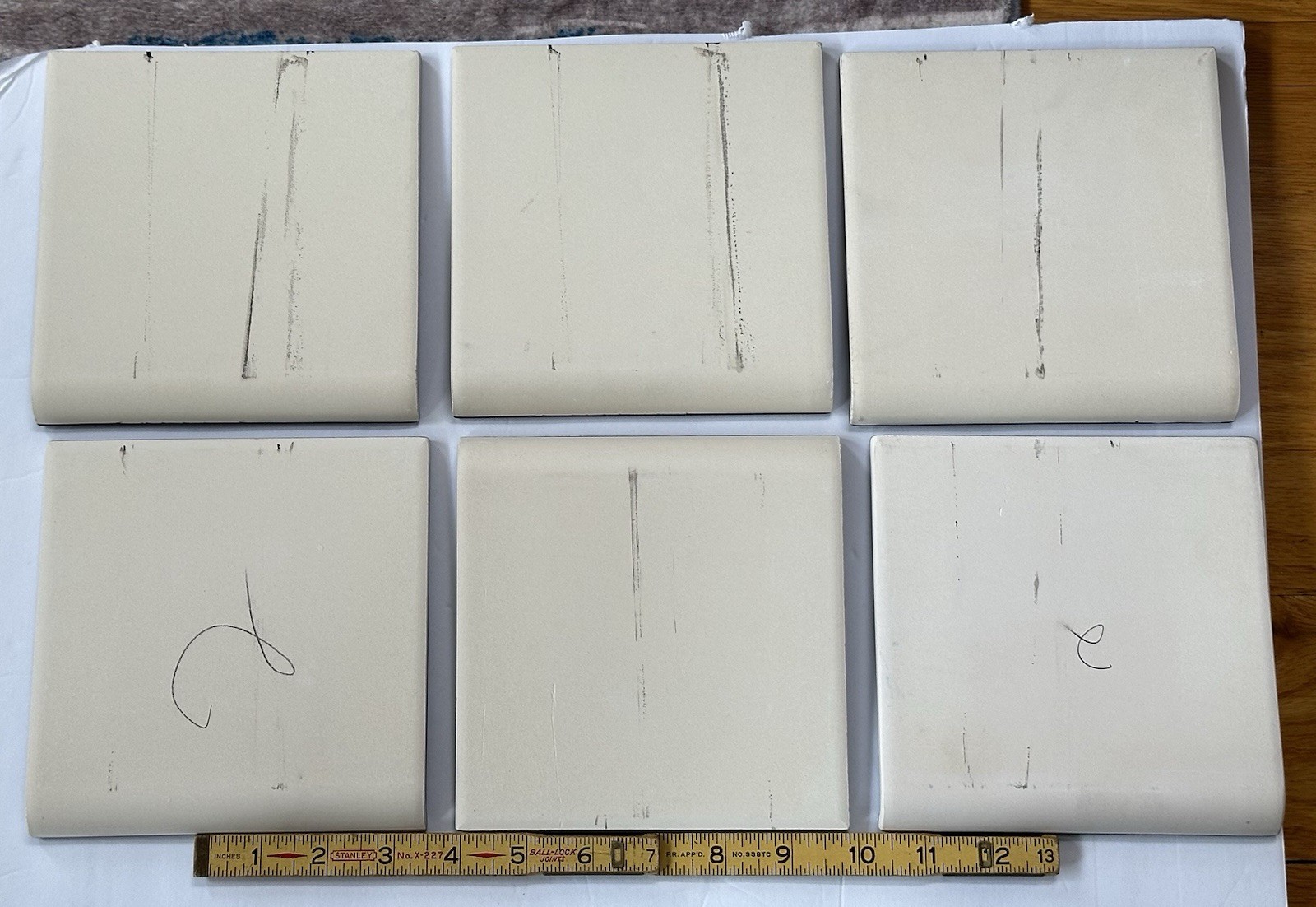 lot of 6: Glossy Black: Flat Top; base/cove Ceramic Tile: 6″ X 6″ with Defects