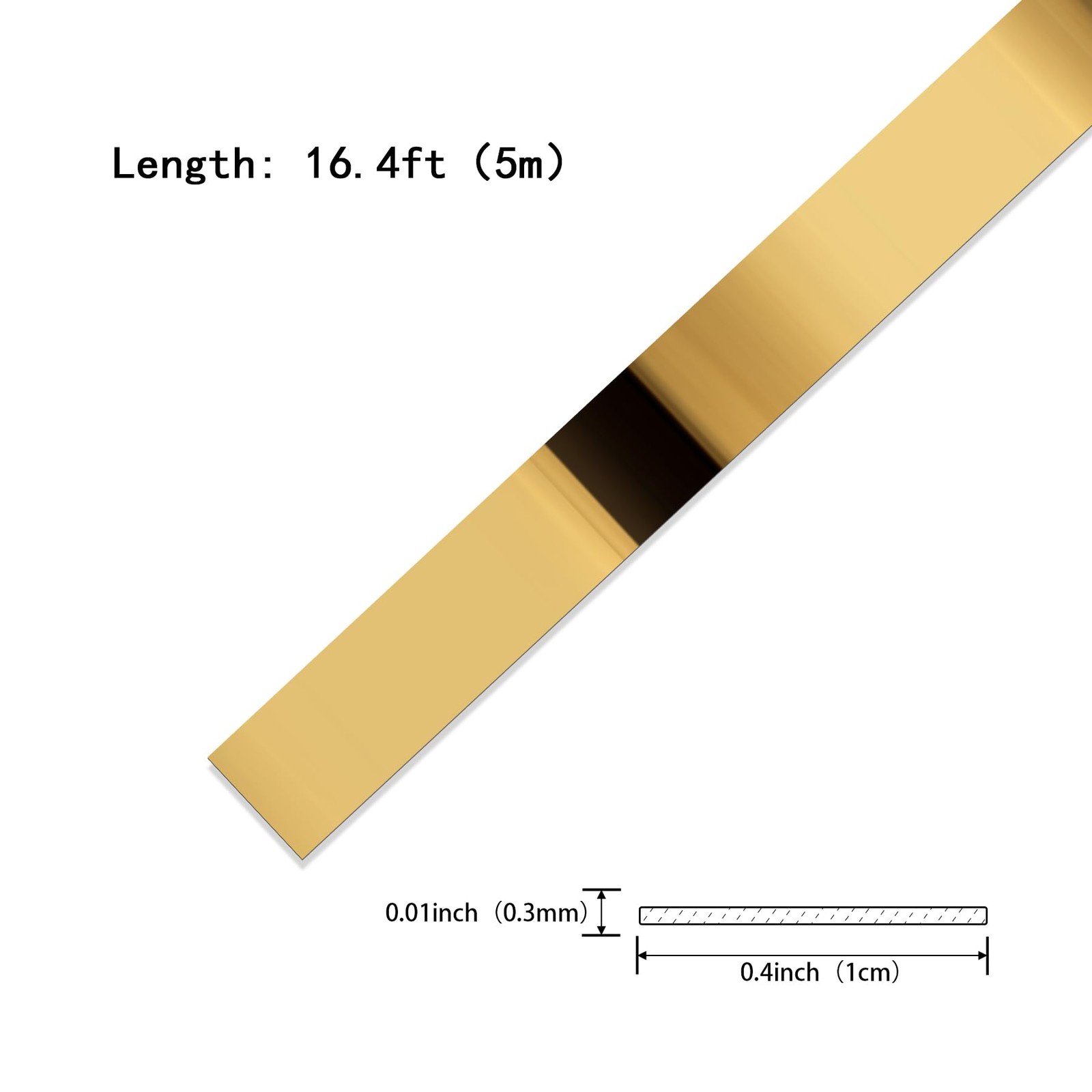 Gold Metalized Mirror-Like Molding Trim, Peel and Stick Strip for Mirror Frame,